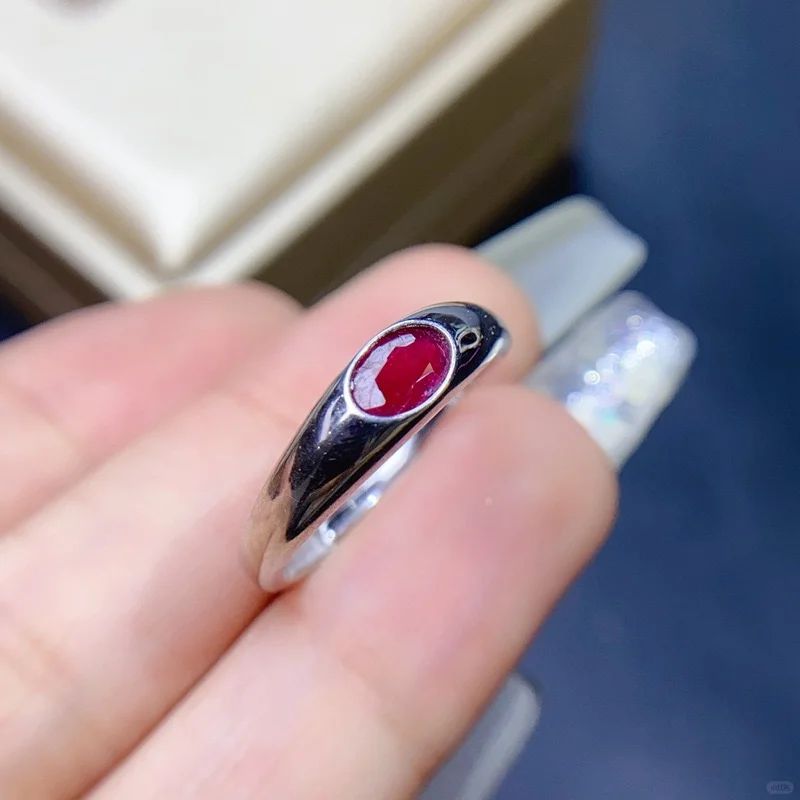 女款S925银天然鸽血红红宝石戒指