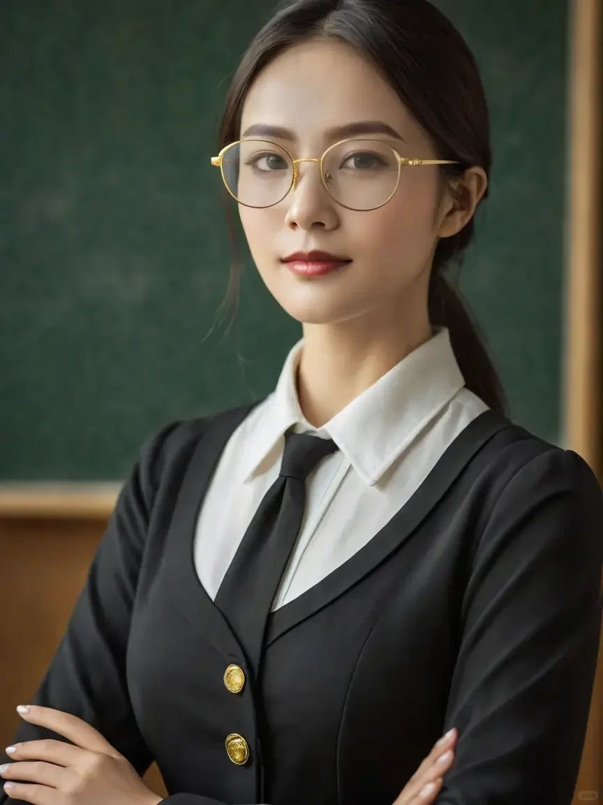 AI作图第2次: 长发女教师！（附提示词）