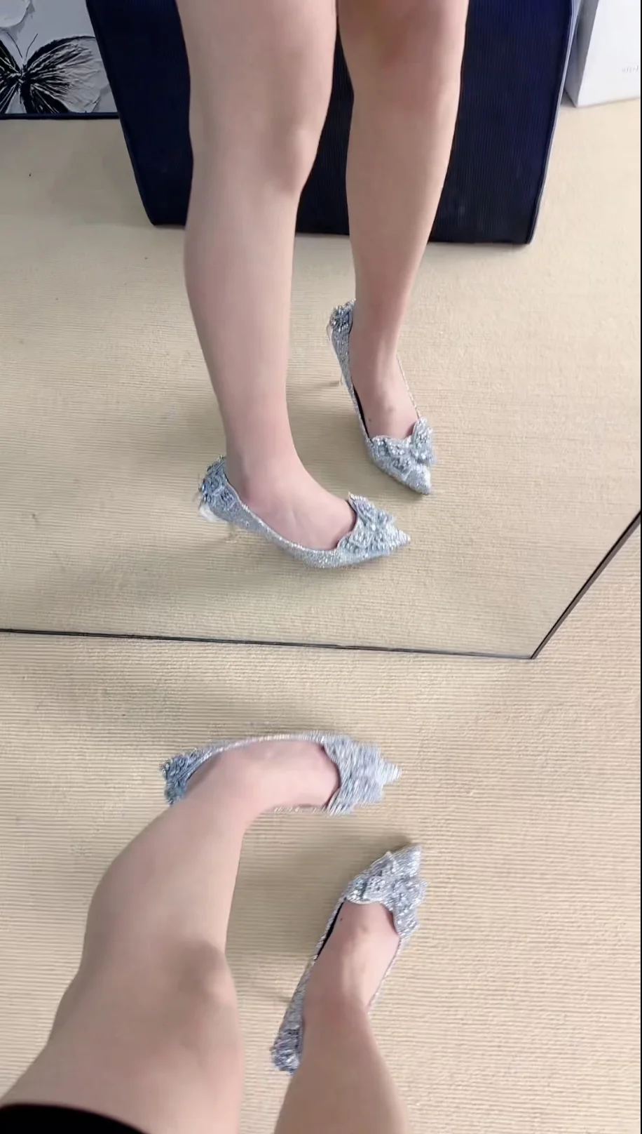 银色蝴蝶结高跟鞋好仙呀！！