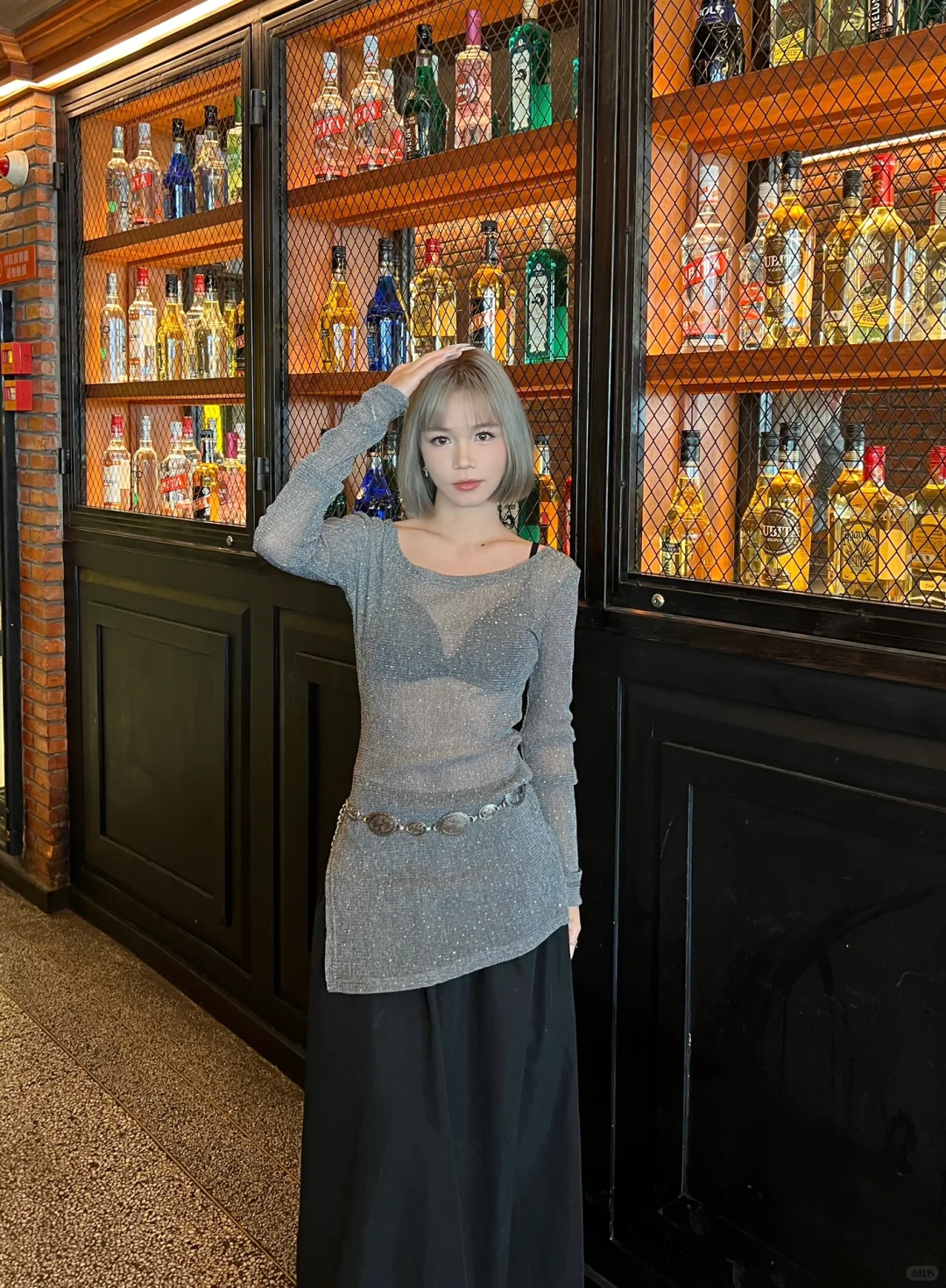 OOTD ｜灰色碎钻透视装