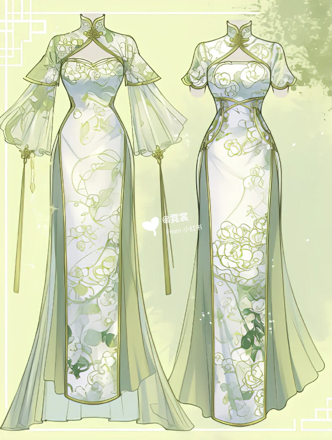 浅绿色｜中式礼服裙