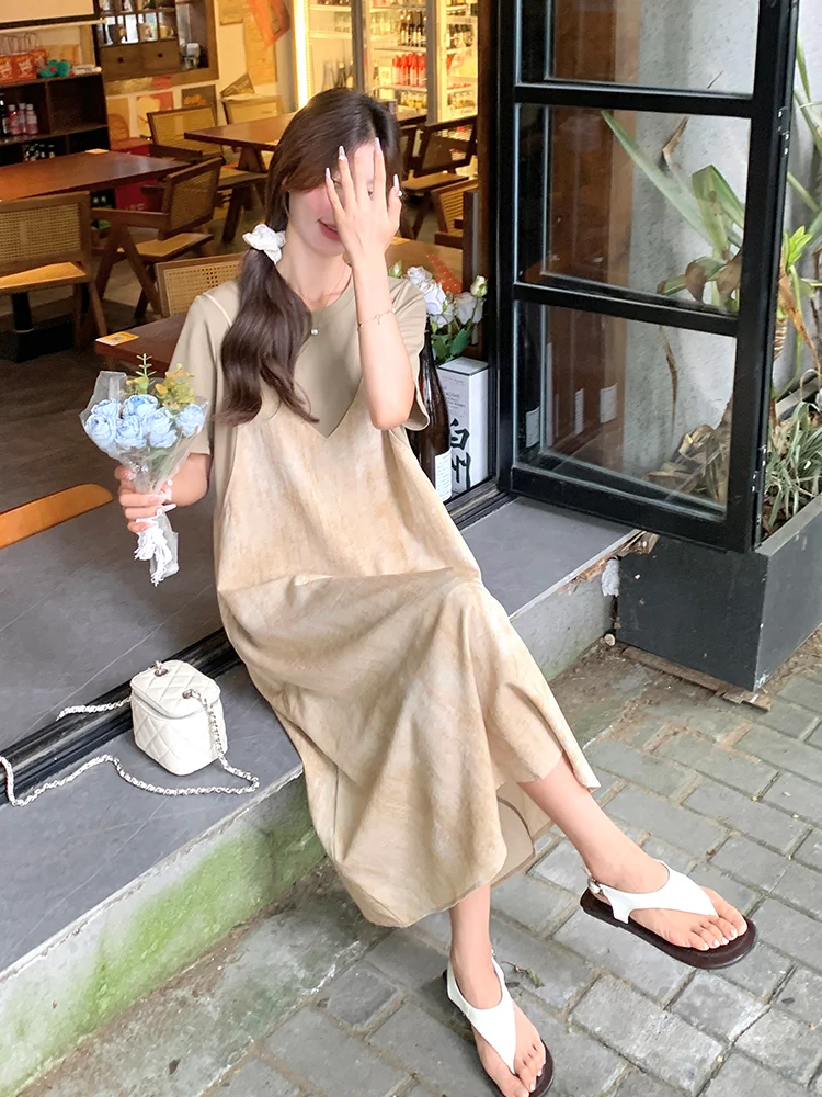 小众别致拼接吊带连衣裙女25夏季假两件裙子