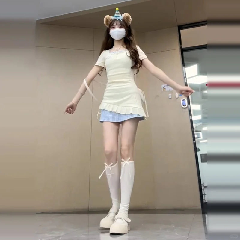 法式黄色假两件挂脖吊带连衣裙子女夏季20