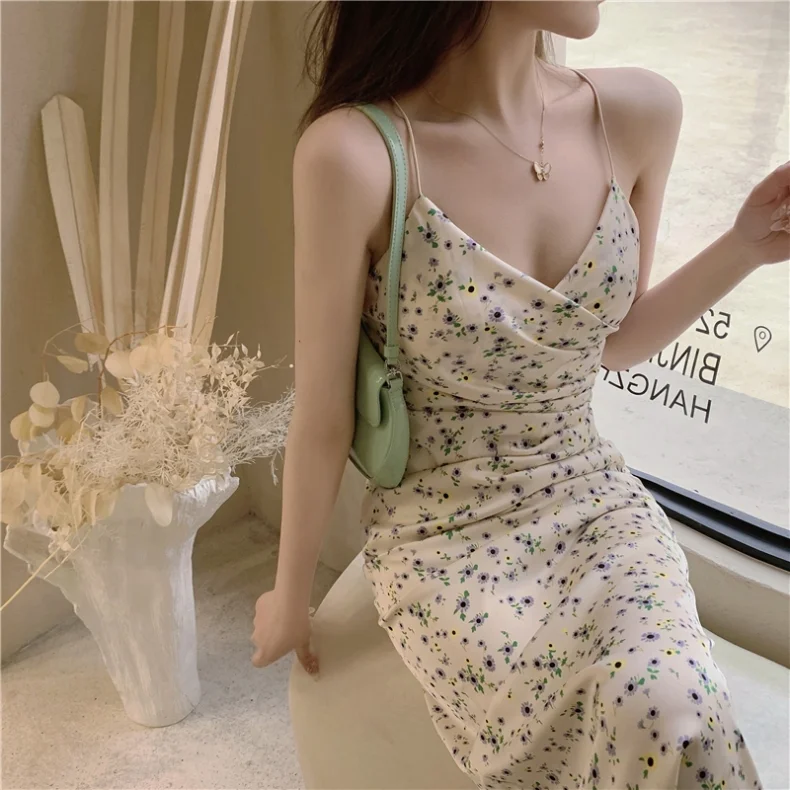 性感辣妹长款碎花裙👗夏季必备