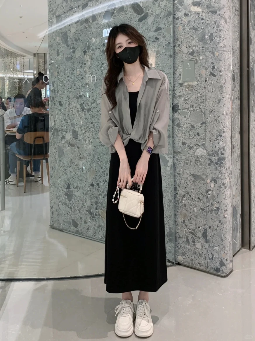 时尚长袖防晒衬衫套装裙女2025年夏装高
