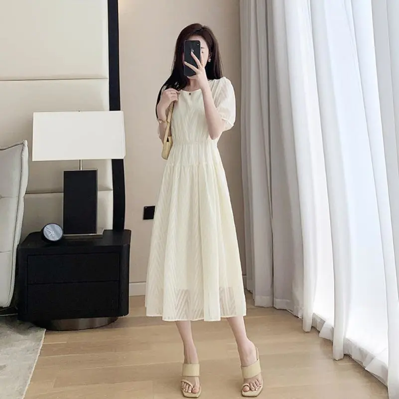 小个子雪纺连衣裙女夏季2024新款优雅圆