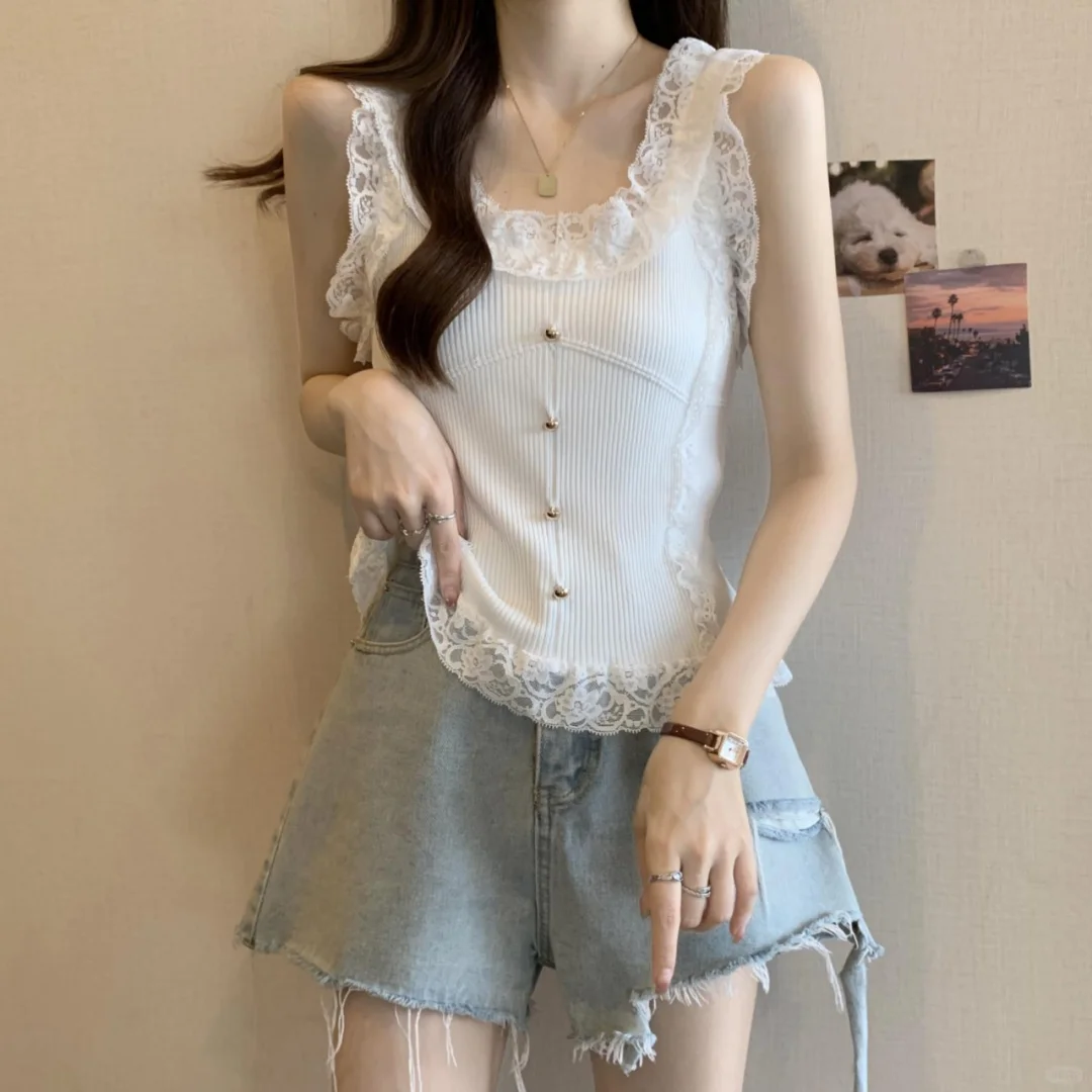 法式蕾丝吊带背心女夏季外穿大码胖mm美背