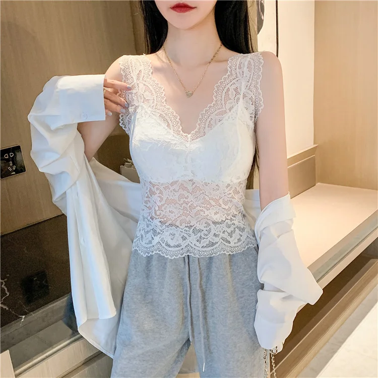法式别致蕾丝吊带背心女2024新款西装内