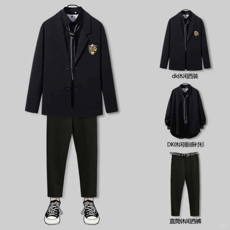 西服套装男士春秋季日系学院风dk制服西装
