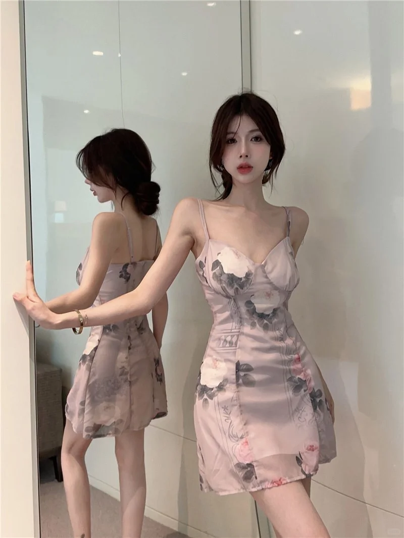 夏日必备👗性感印花吊带裙