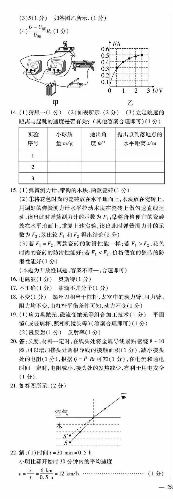 【备战中考】2022年山西省物理中考定心卷(附答案) 第9张