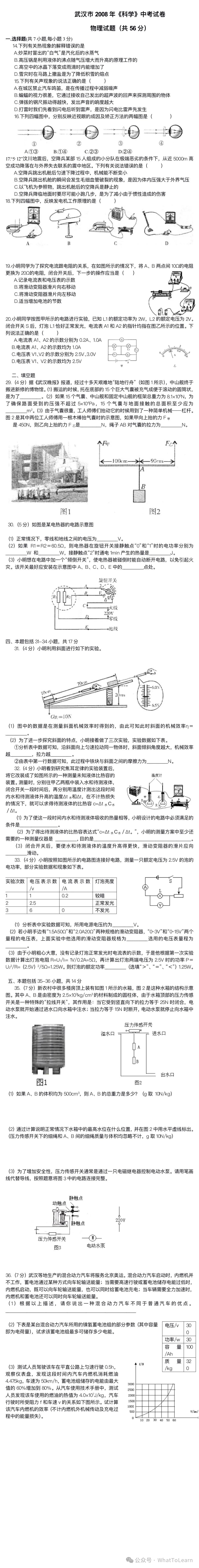历年武汉市中考物理真题及答案 第6张 历年武汉市中考物理真题及答案 第6张