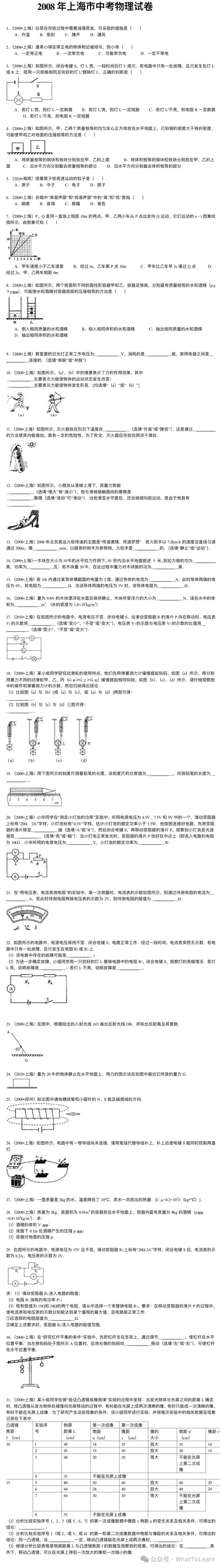 历年上海市中考物理试题及答案 第6张 历年上海市中考物理试题及答案 第6张