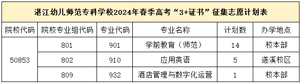 湛江幼儿师范专科学校2024年春季高考征集志愿计划公布 第3张 湛江幼儿师范专科学校2024年春季高考征集志愿计划公布 第3张
