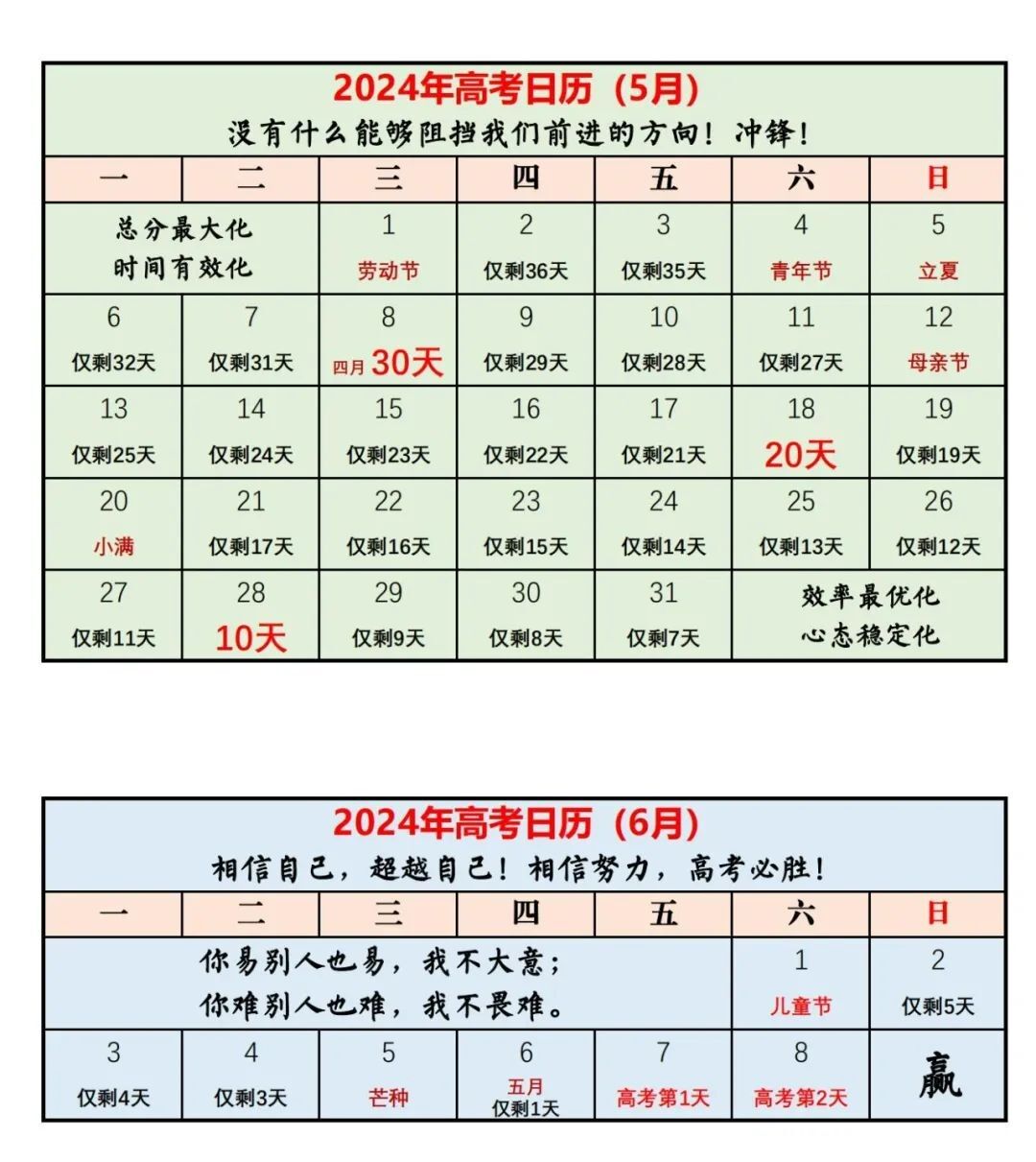 2024高考倒计时日历,精准备考拿高分! 第2张