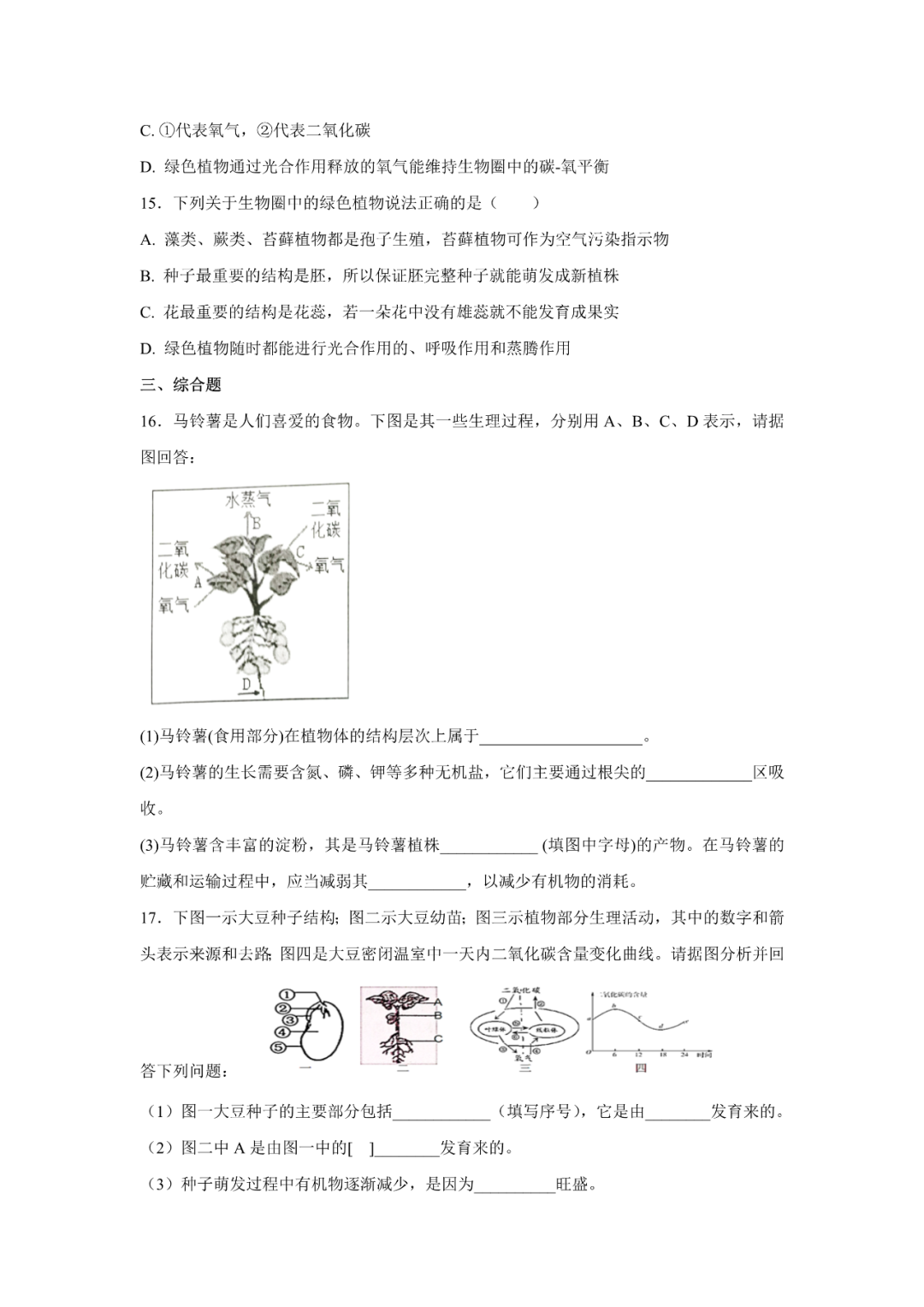 生物【中考总复习】——专项训练08《绿色植物的光合作用与呼吸作用》 第4张