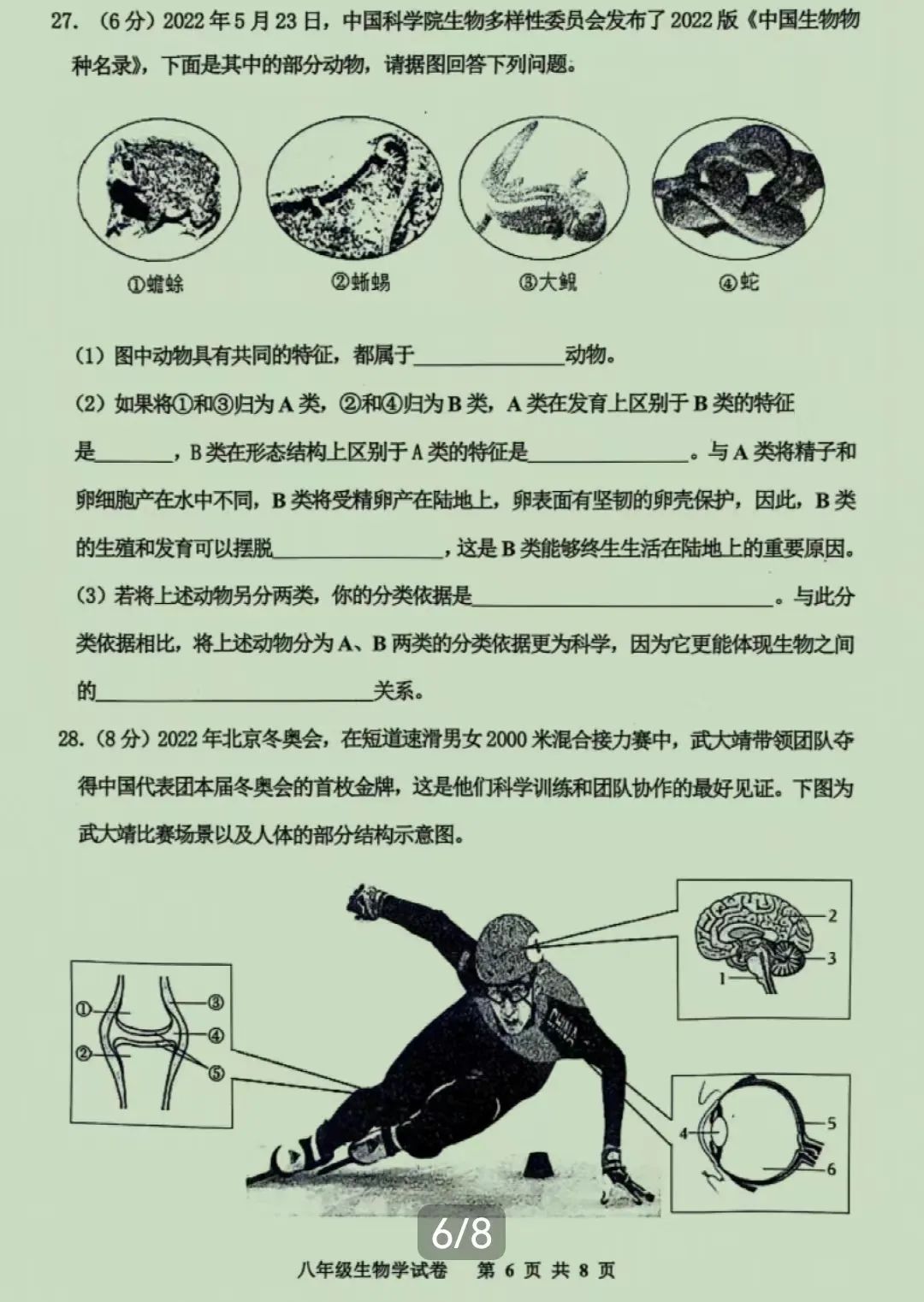 中考生物 | 2024河北省唐山市路南区八年级学考模拟题含答案 第10张