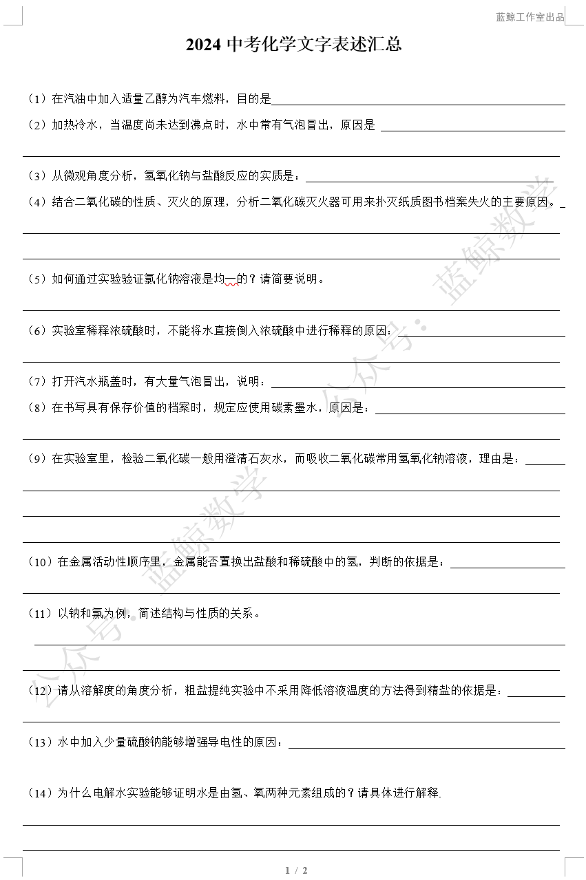 2024中考化学冲刺:文字表述 第2张