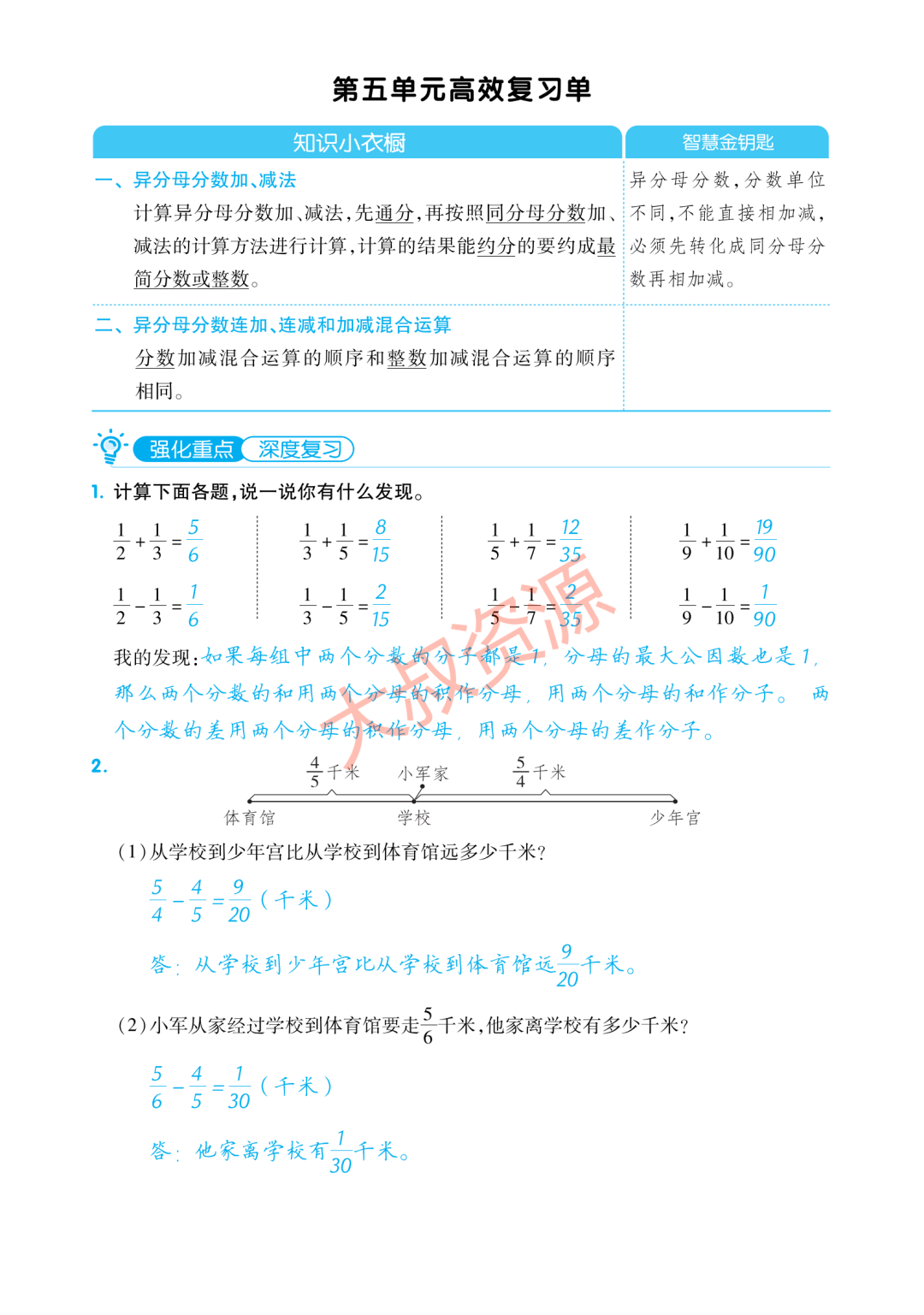 【小学生教辅】小学数学5年级下册单元归纳考点复习(可打印) 第12张 【小学生教辅】小学数学5年级下册单元归纳考点复习(可打印) 第12张