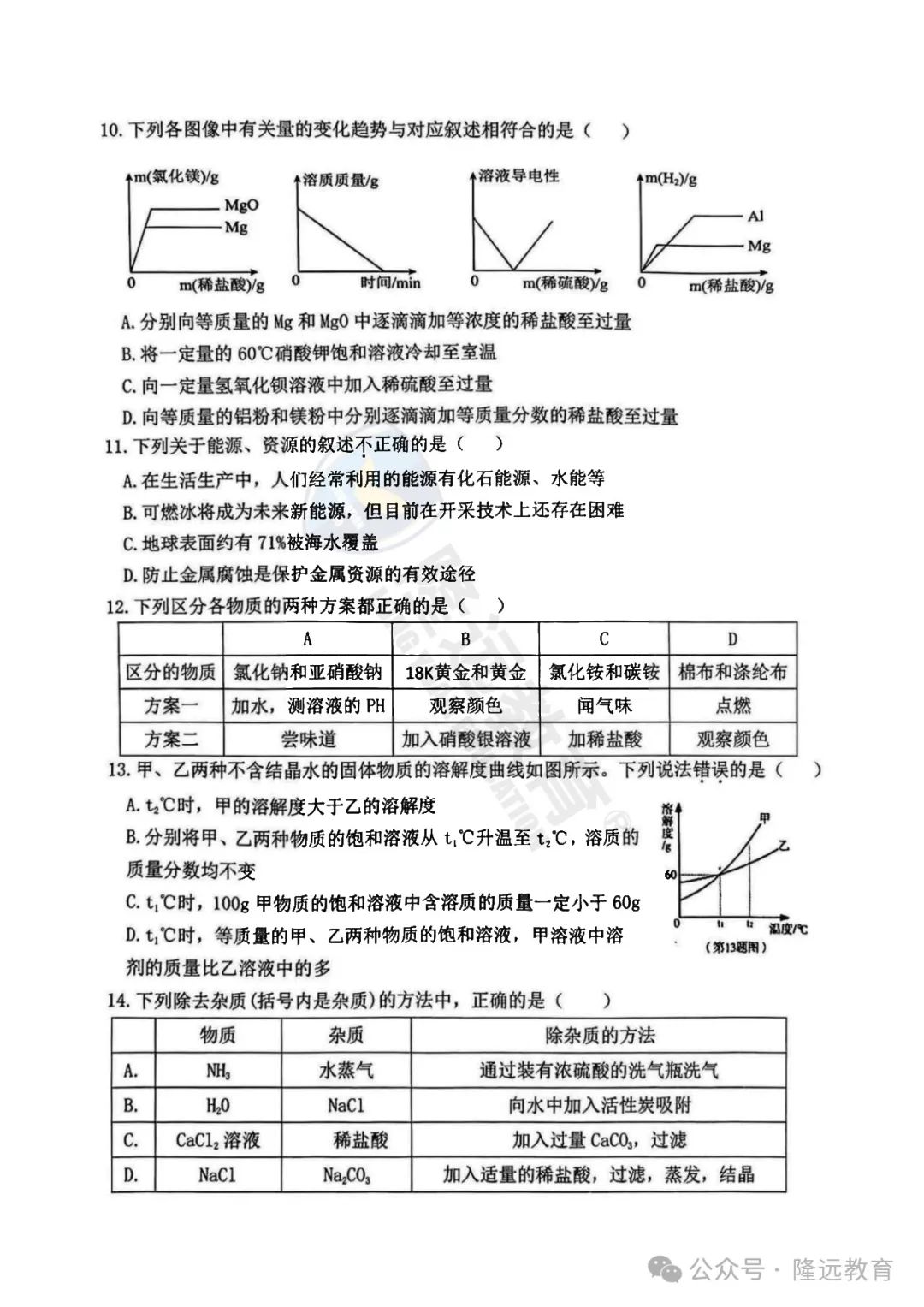 2024年松北区中考化学二模试卷 第5张