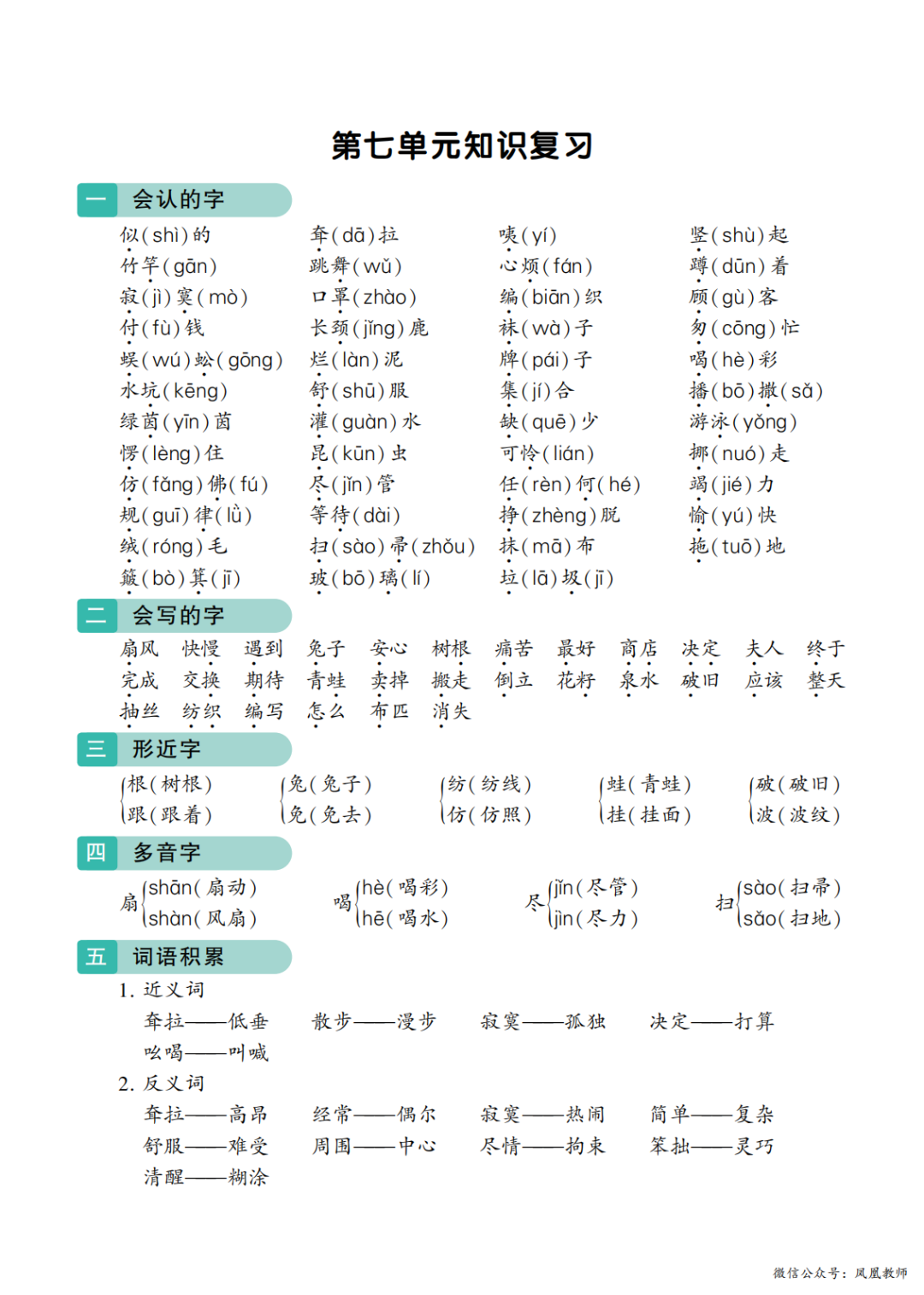 小学语文二年级下册第1~8 单元知识梳理,复习(可打印) 第14张