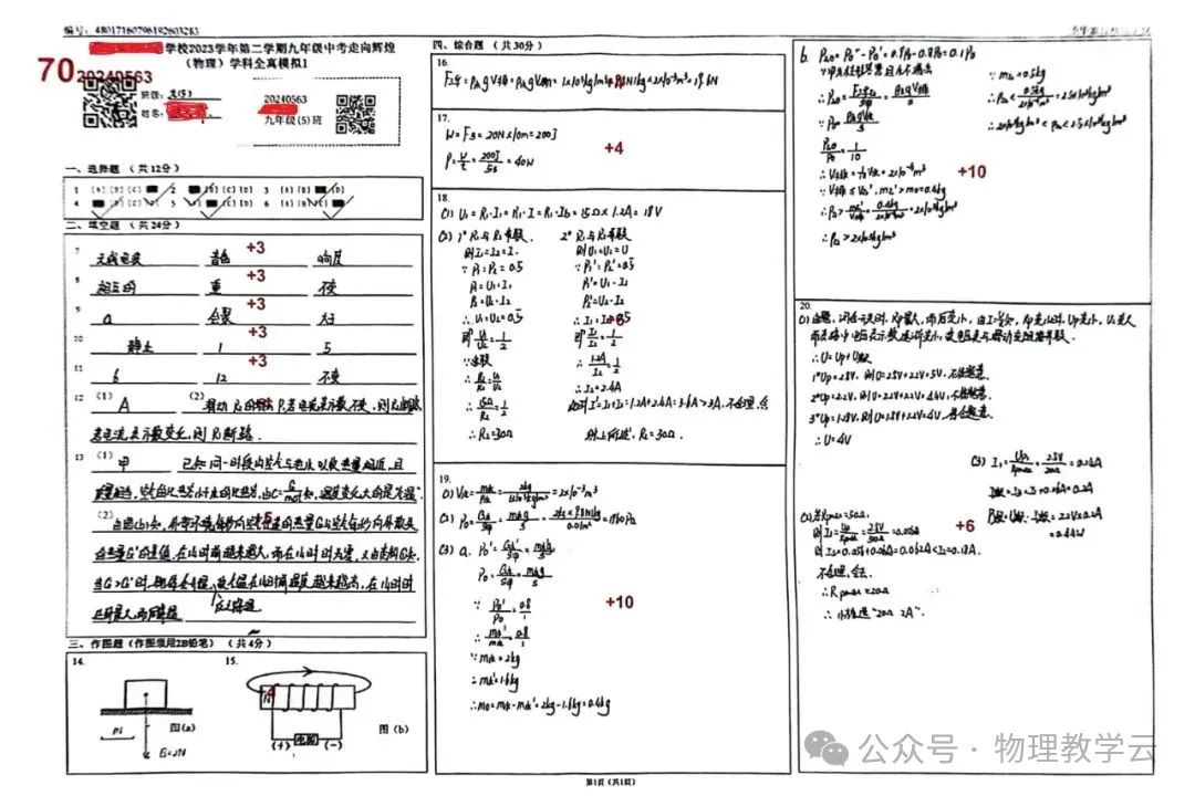 中考物理模拟考满分卷「答题卡」赏析② 第1张