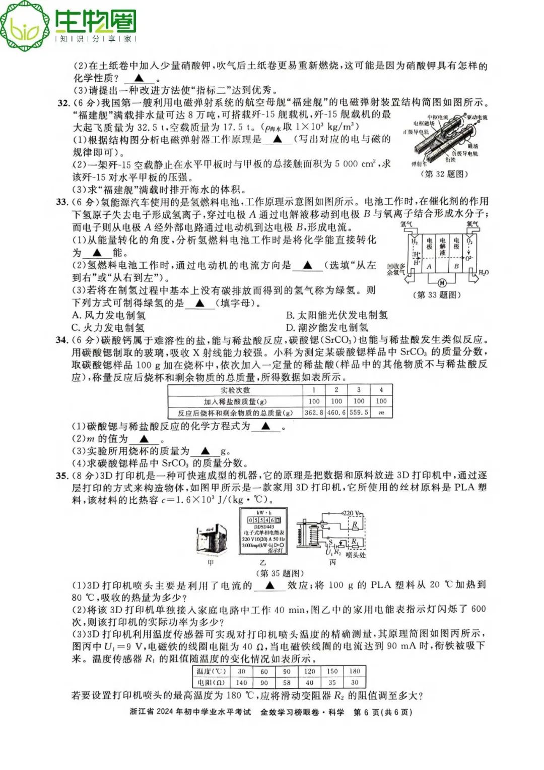 杭州中考 | 浙江省2024年初中学业水平考试全效学习榜眼卷科学试题卷(含答案) 第6张 杭州中考 | 浙江省2024年初中学业水平考试全效学习榜眼卷科学试题卷(含答案) 第6张