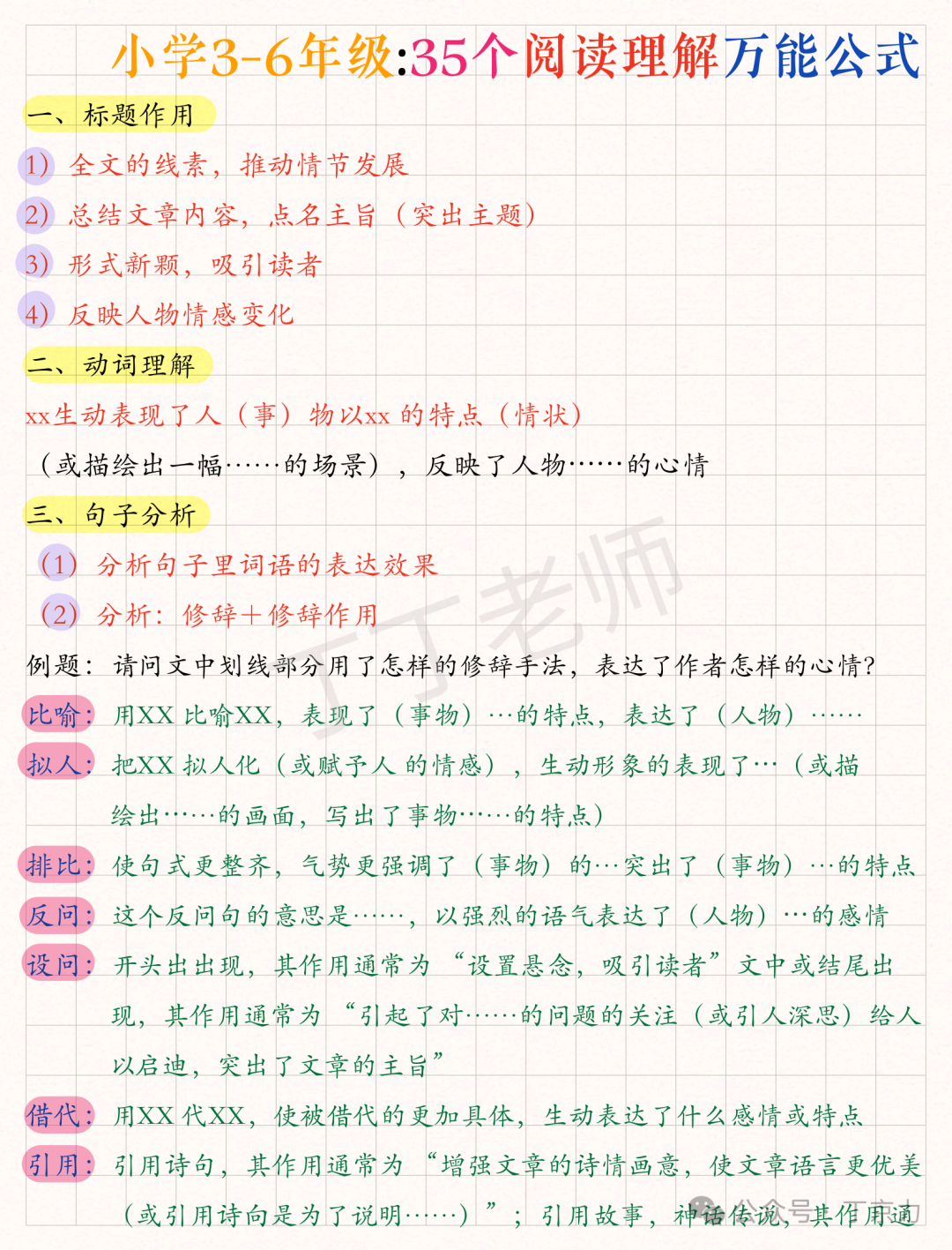 小学语文阅读理解万能公式 第1张 小学语文阅读理解万能公式 第1张