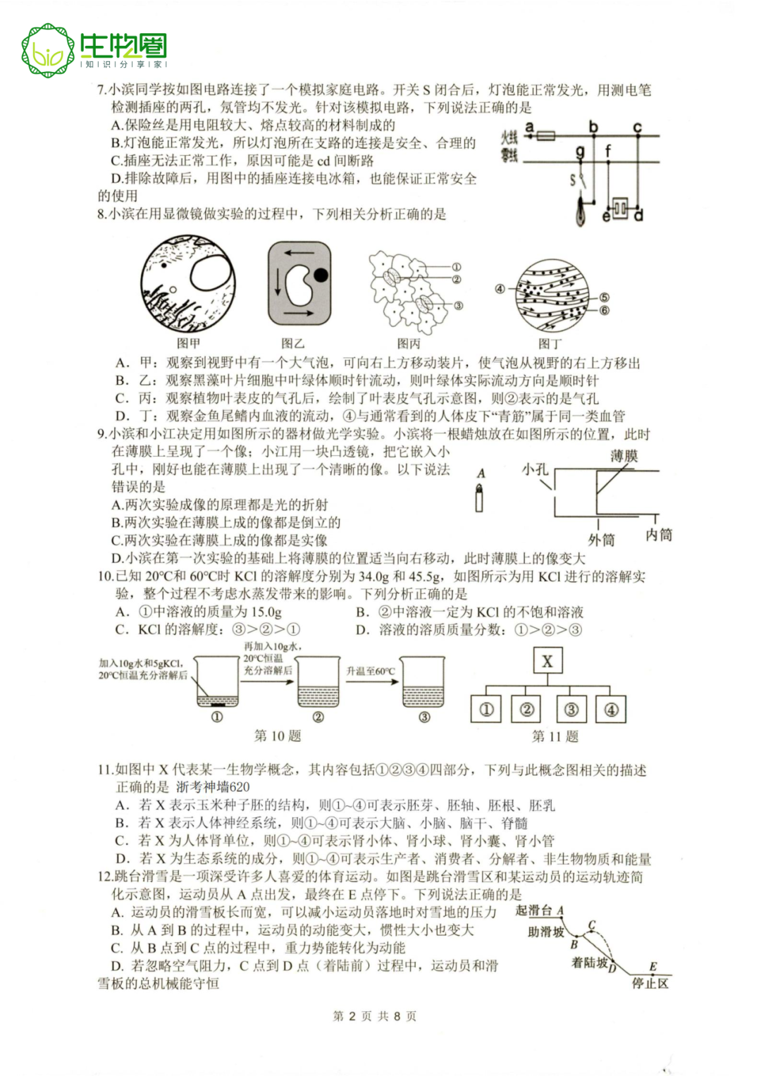杭州中考二模 | 滨江区科学试题及答案 第2张