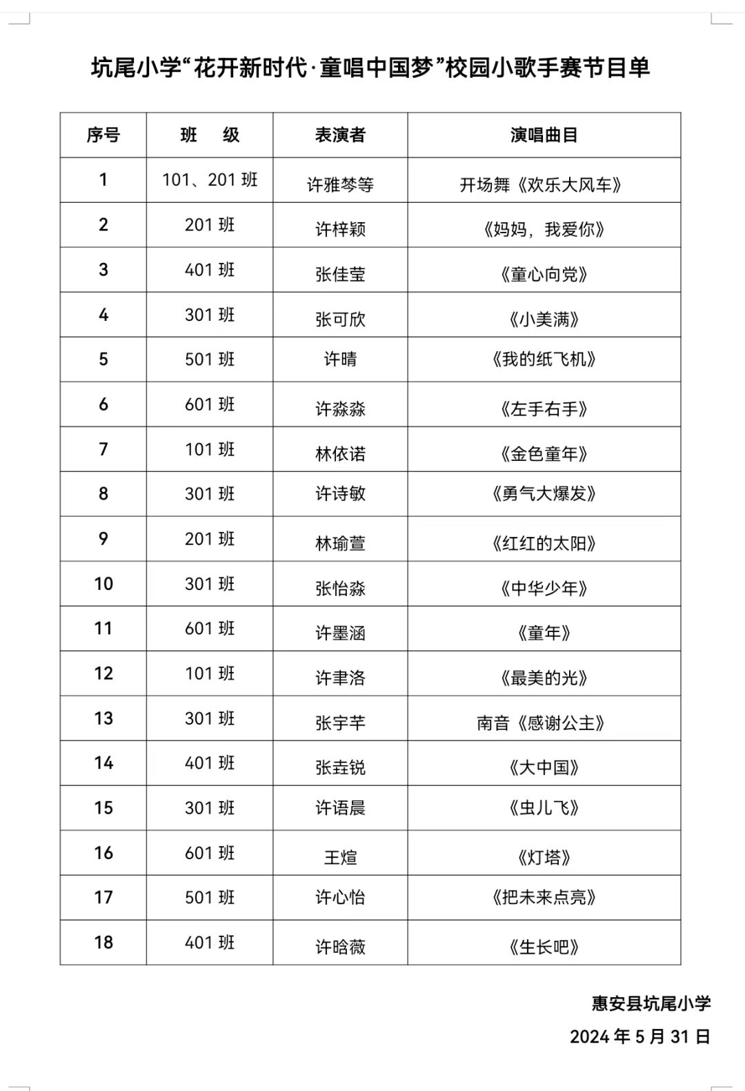 花开新时代 童唱中国梦——惠安县坑尾小学2024年庆“六一”校园小歌手比赛 第24张 花开新时代 童唱中国梦——惠安县坑尾小学2024年庆“六一”校园小歌手比赛 第24张