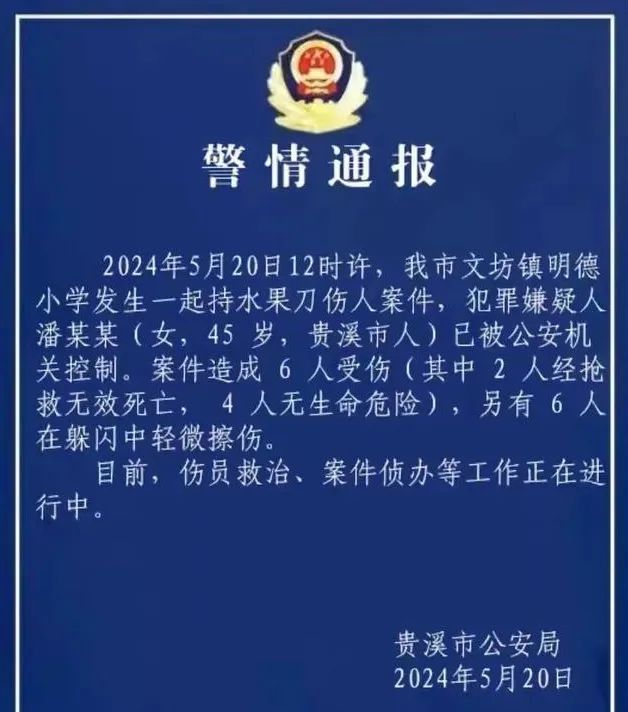 2死10伤!江西45岁女子在小学内持刀行凶! 第3张