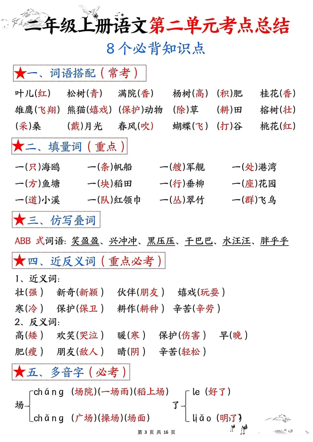 二年级上册语文1-8单元考点知识点总结归纳 第4张