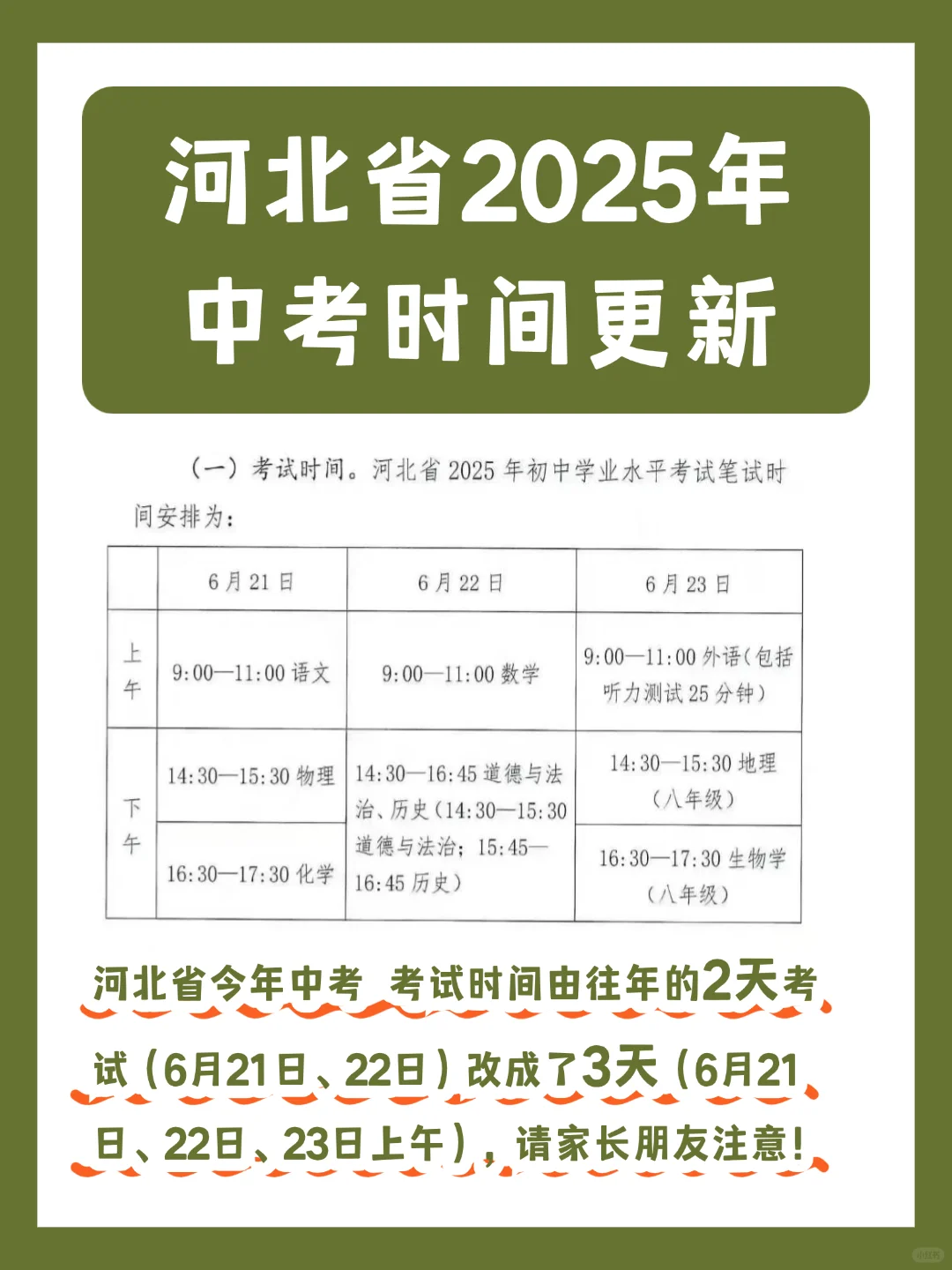 2025年河北省中考考试时间更新！家长关注下 第1张