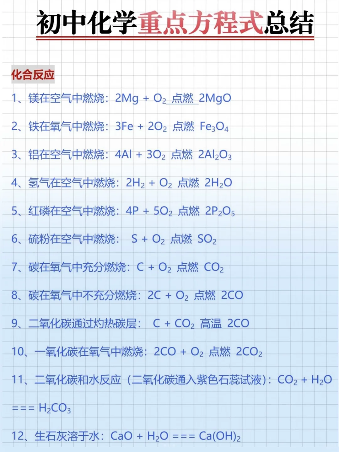 初三化学｜重点方程式总结，背完保底90分！ 第3张