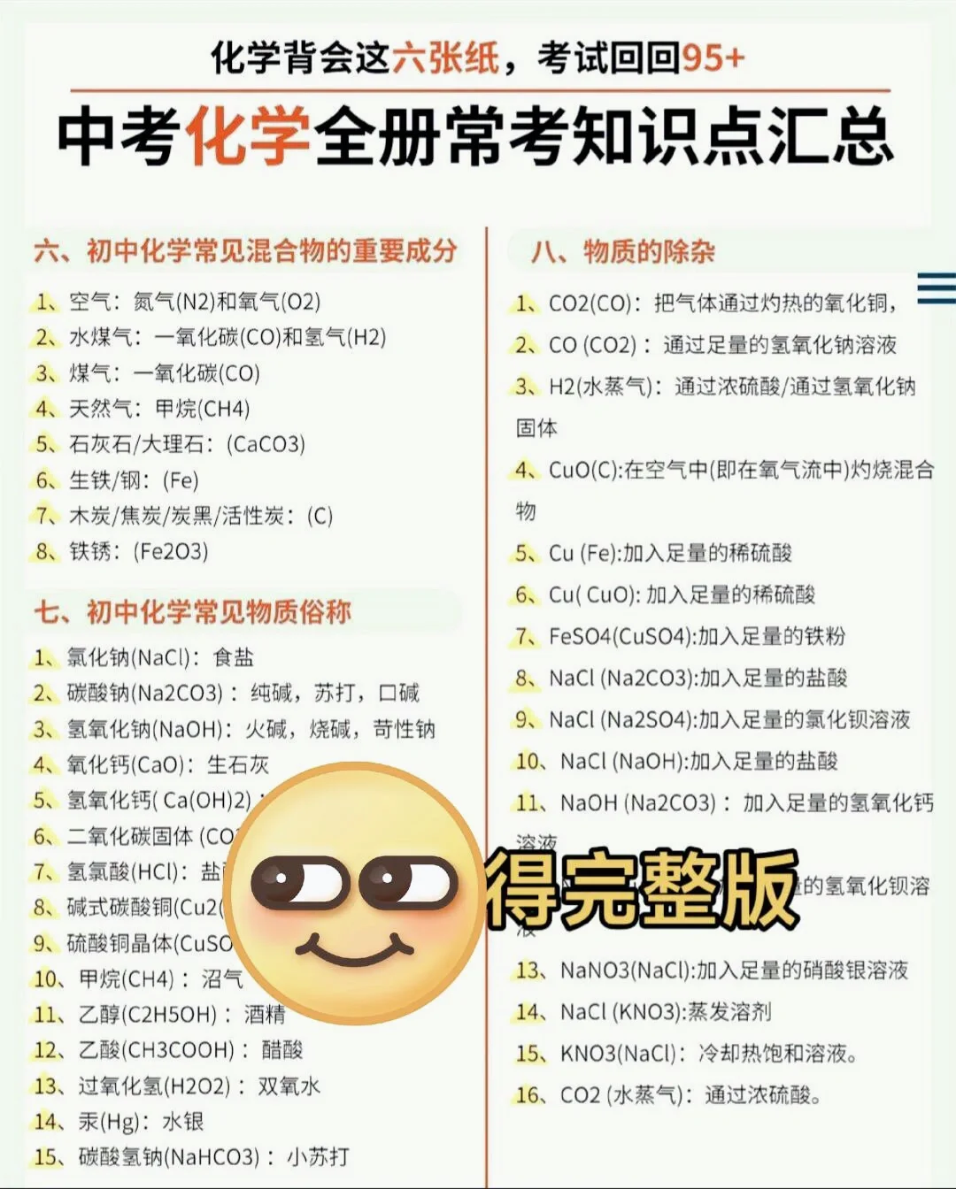 初三化学3小时背完保底90分 第1张