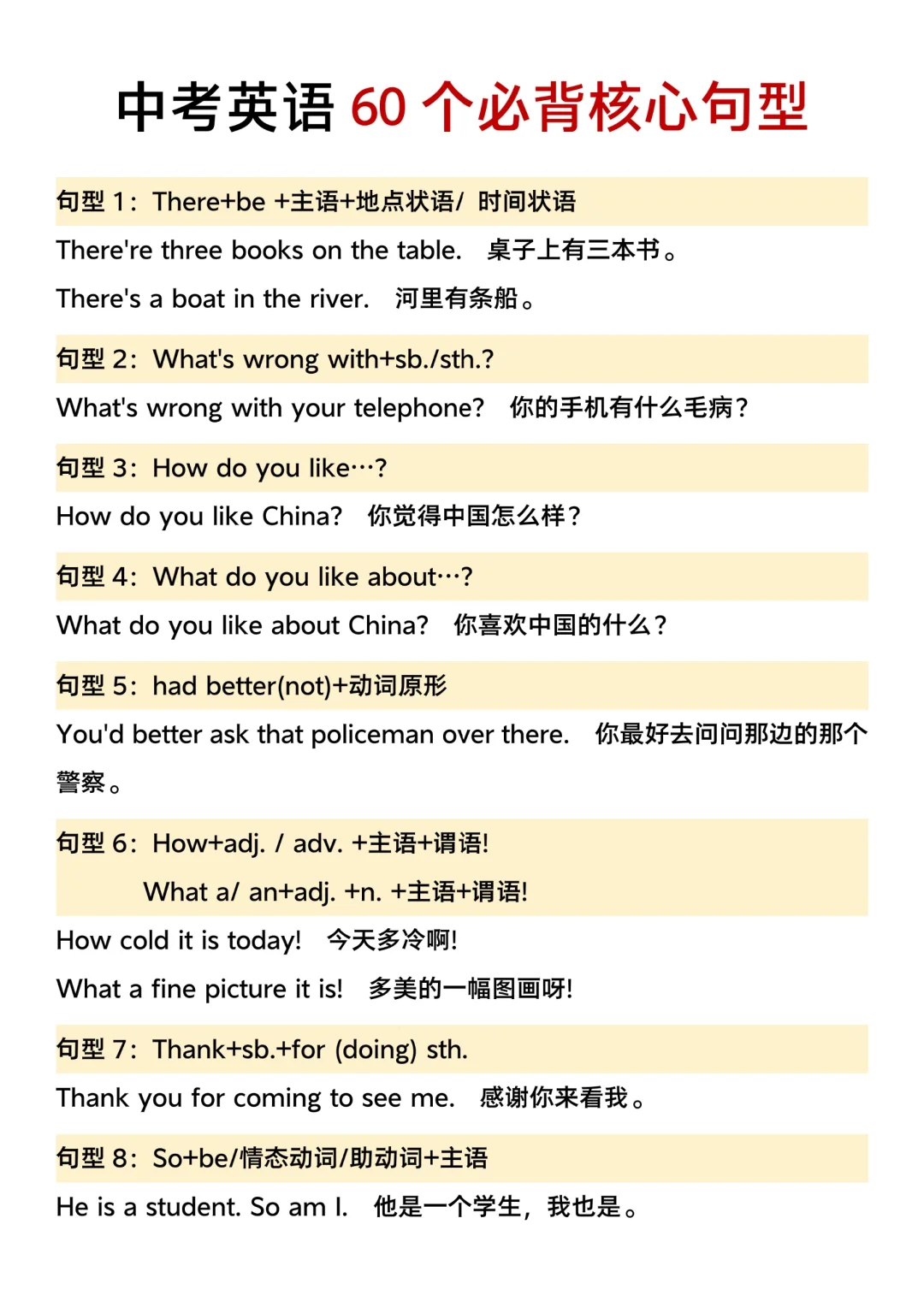 中考英语必背60个重点句型！背会稳上115➕ 第3张