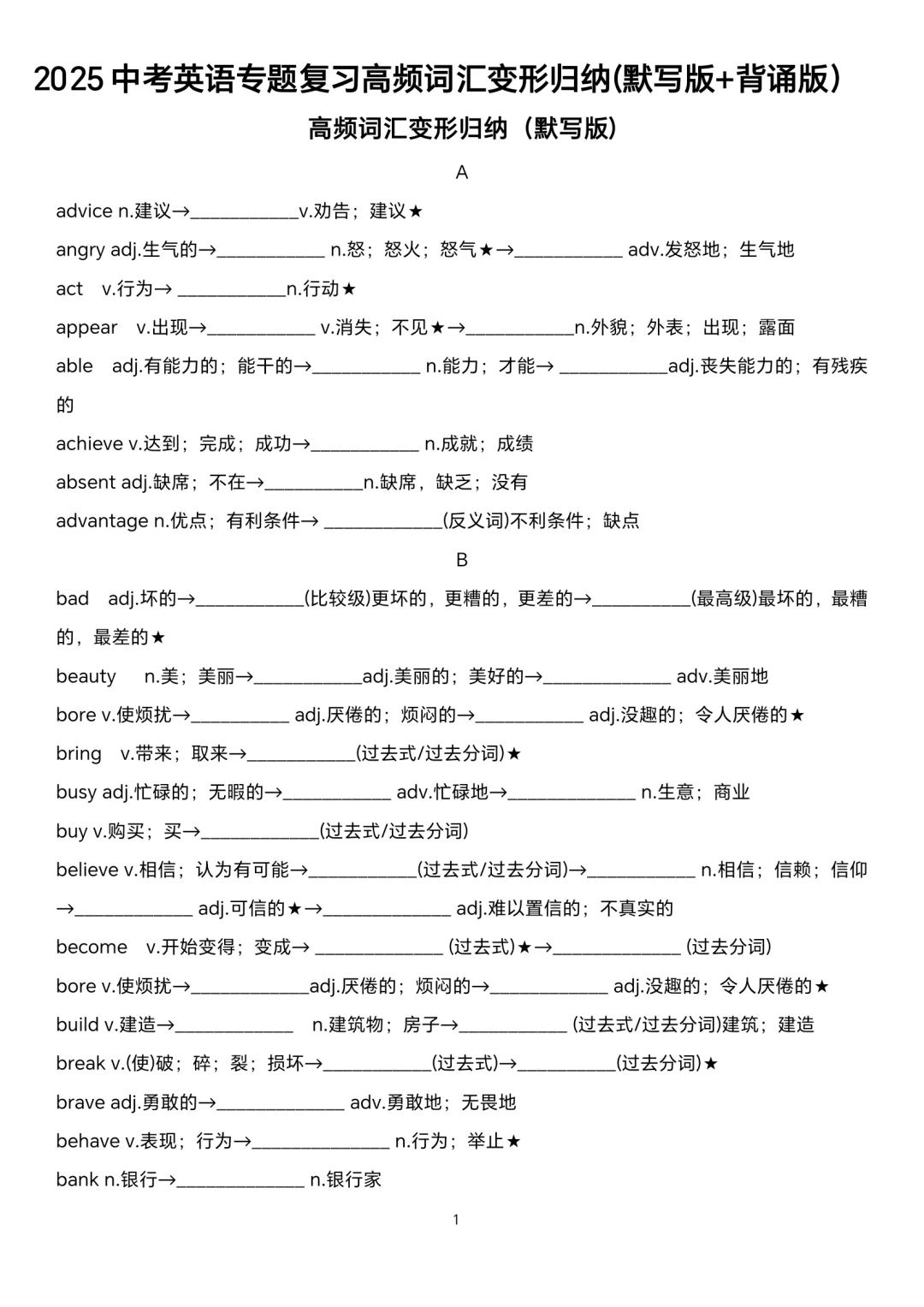 2025中考英语专题复习高频词汇变形归纳 第2张