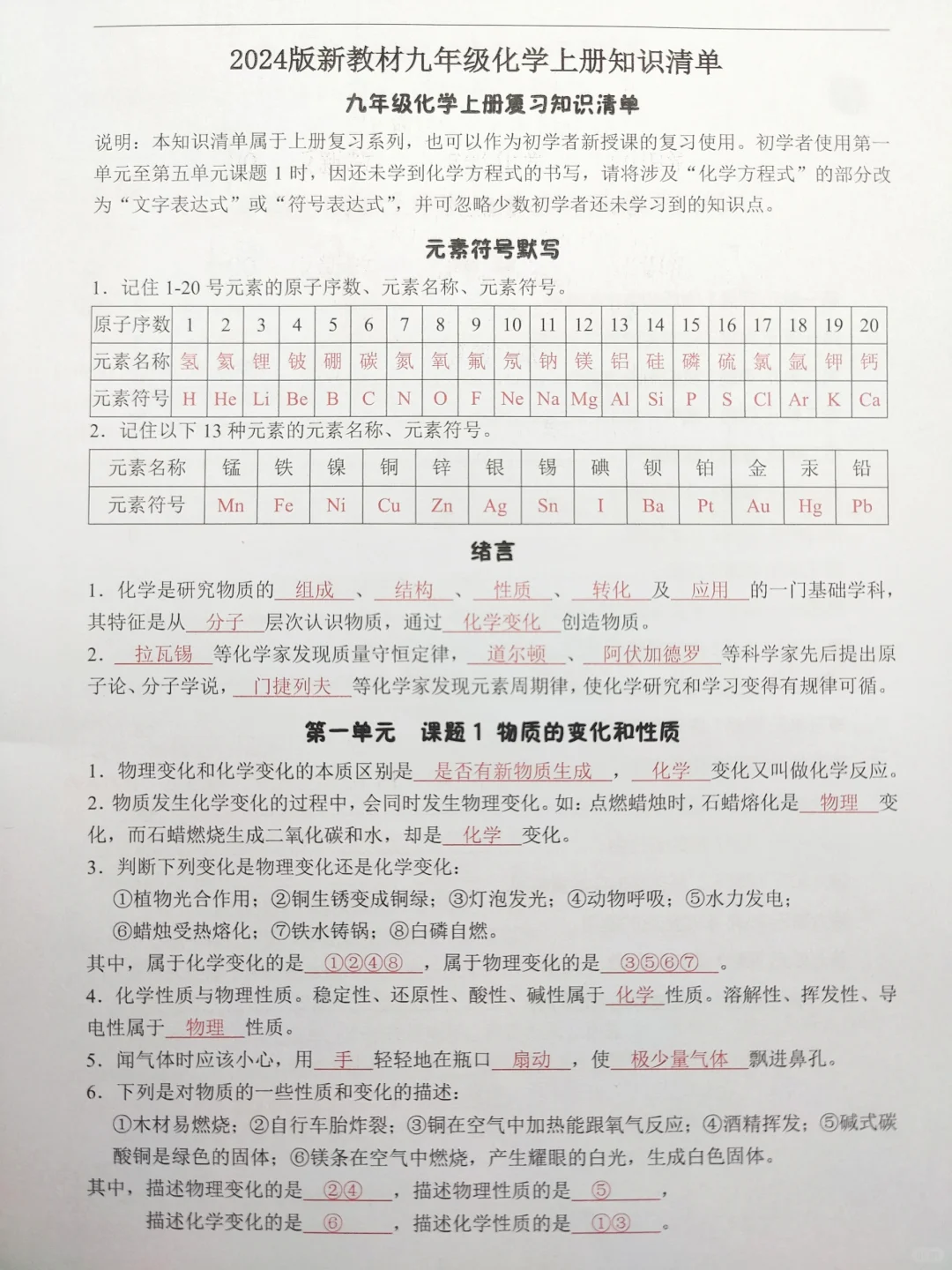 新九上化学知识点总结（超详细） 第4张