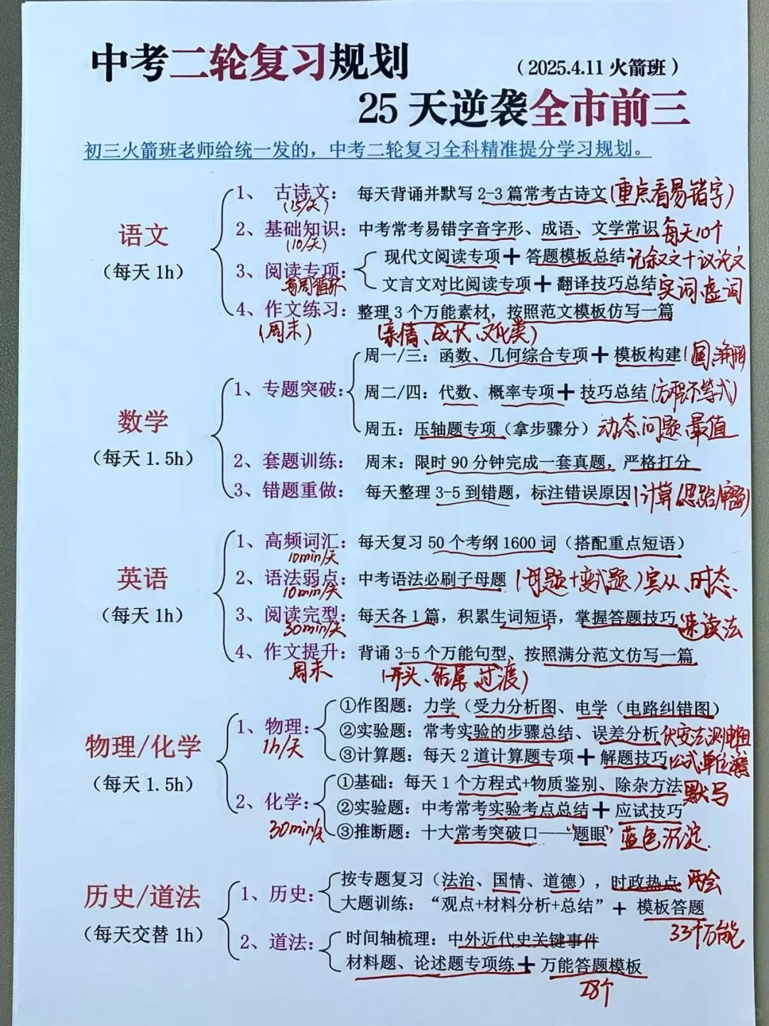 初三火箭班的二轮复习计划，把握好逆袭700+ 第2张