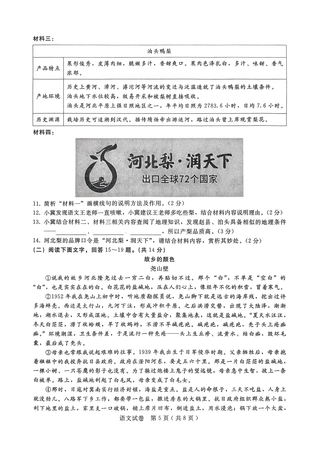 九年级语文全县统考一模及答案 第6张