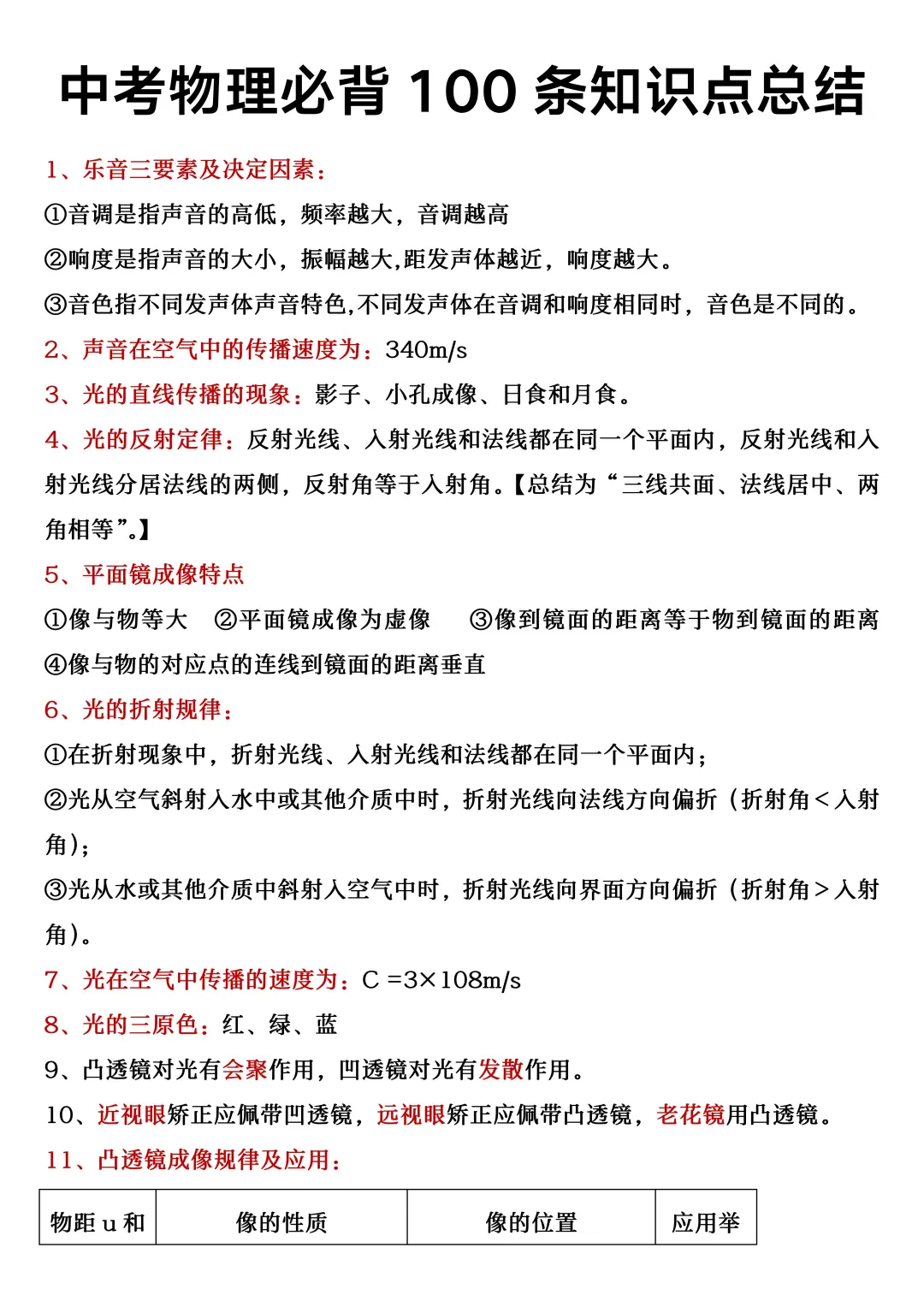 中考物理100个必考知识点，考试≈抄答案 第3张