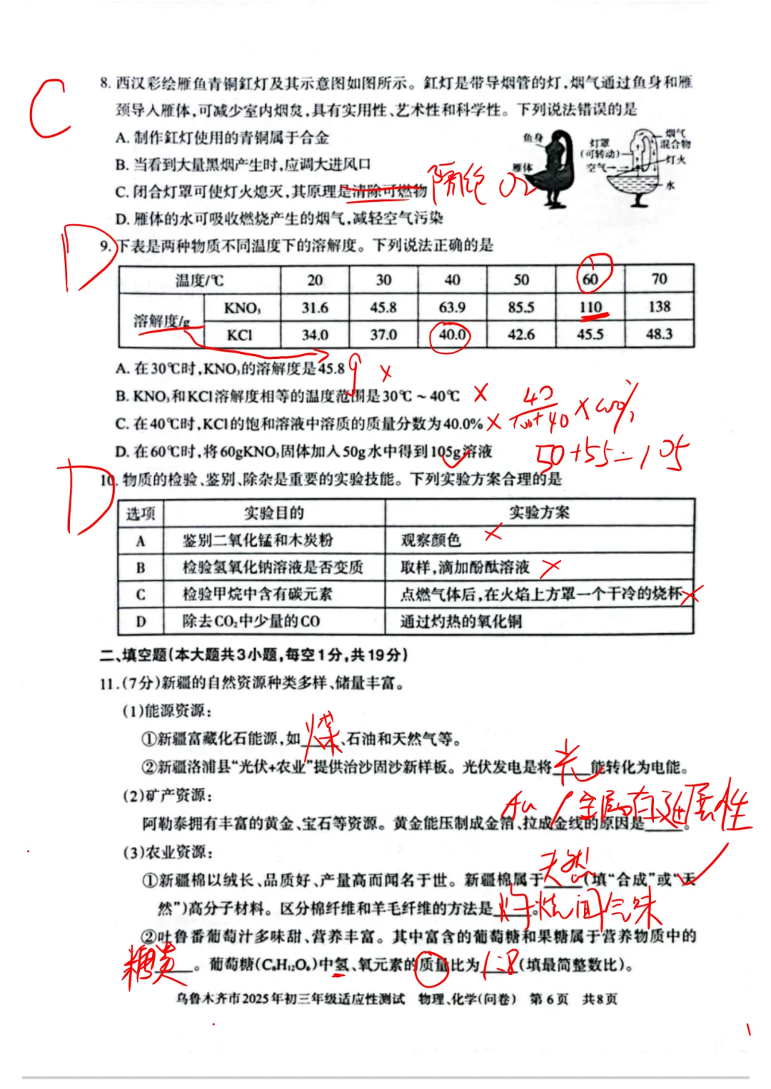 2025乌鲁木齐中考适应性测试化学答案 第3张