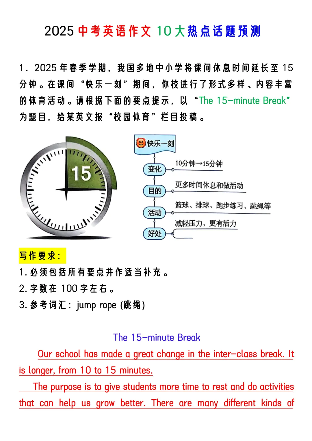 25中考英语热点话题作文其实就是这10篇范围 第3张