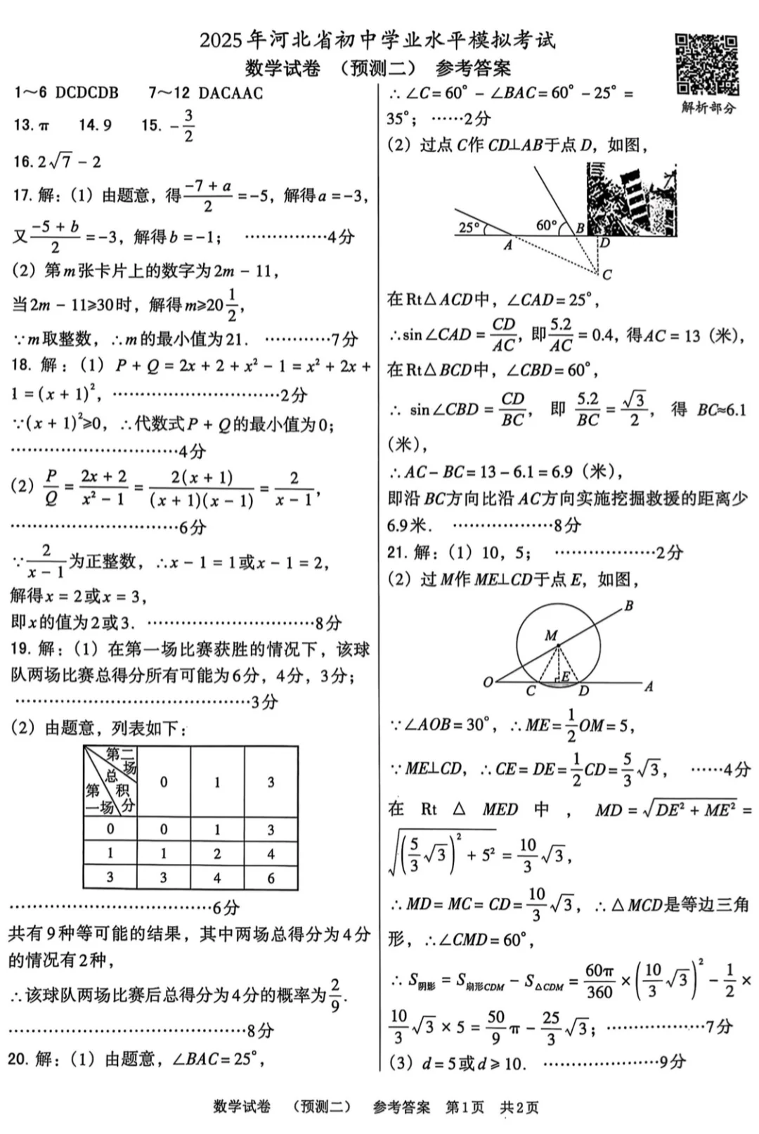 2025年河北中考说中考数学模拟预测二 第10张