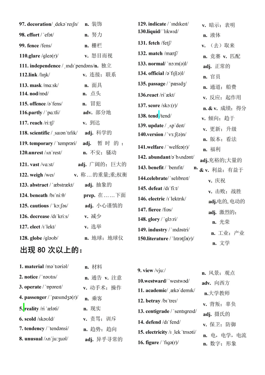 中考英语常考960个高频词 第1张