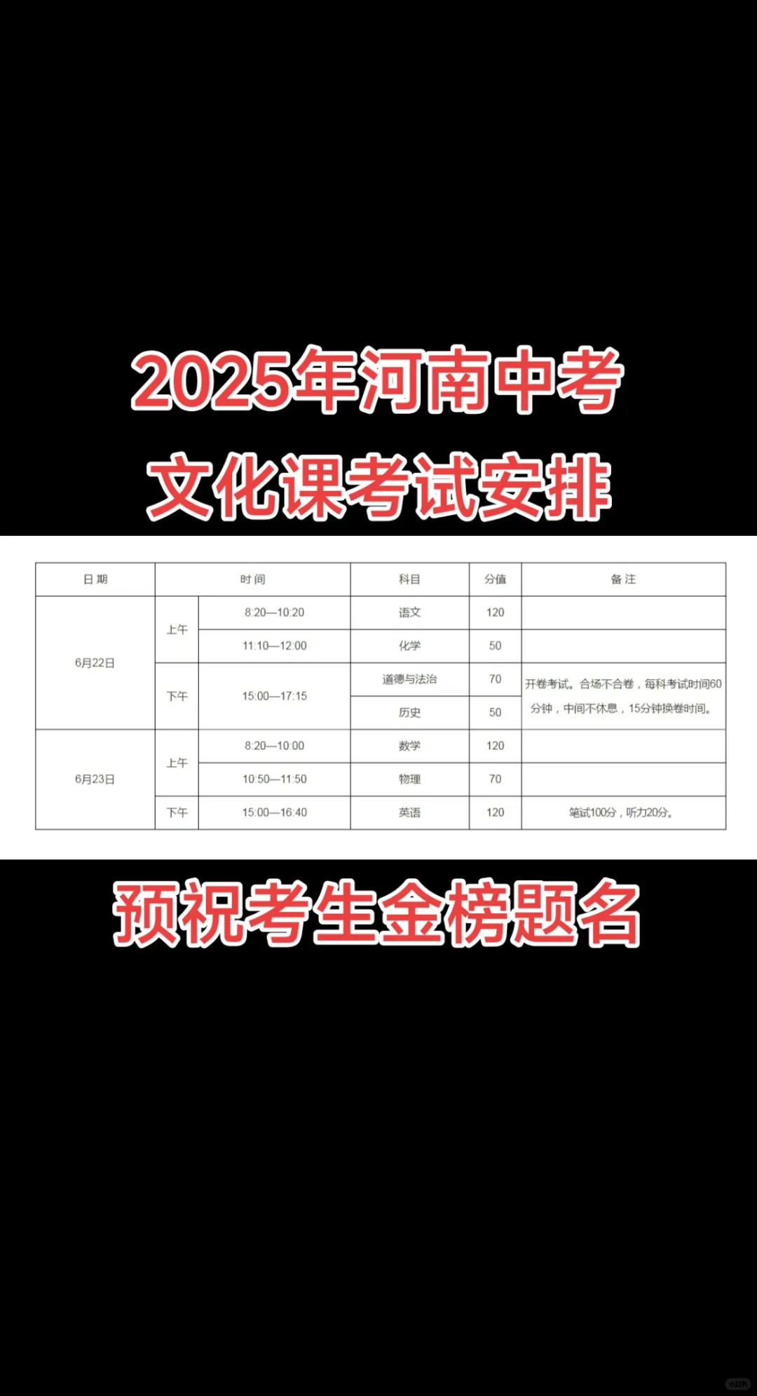 2025年河南中考文化课考试安排 第1张