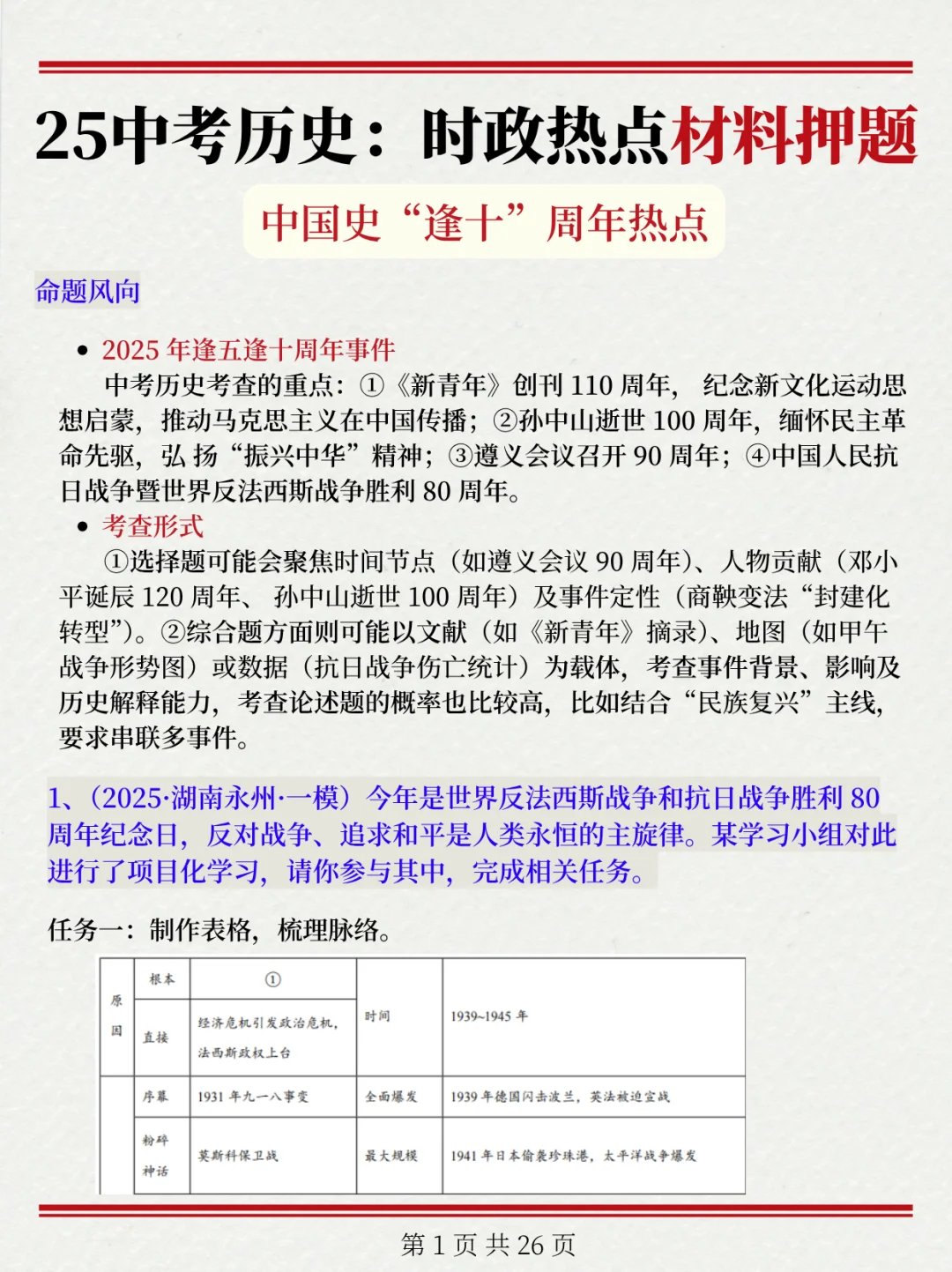 25中考历史时政热点材料分析题❗很难找全的 第3张