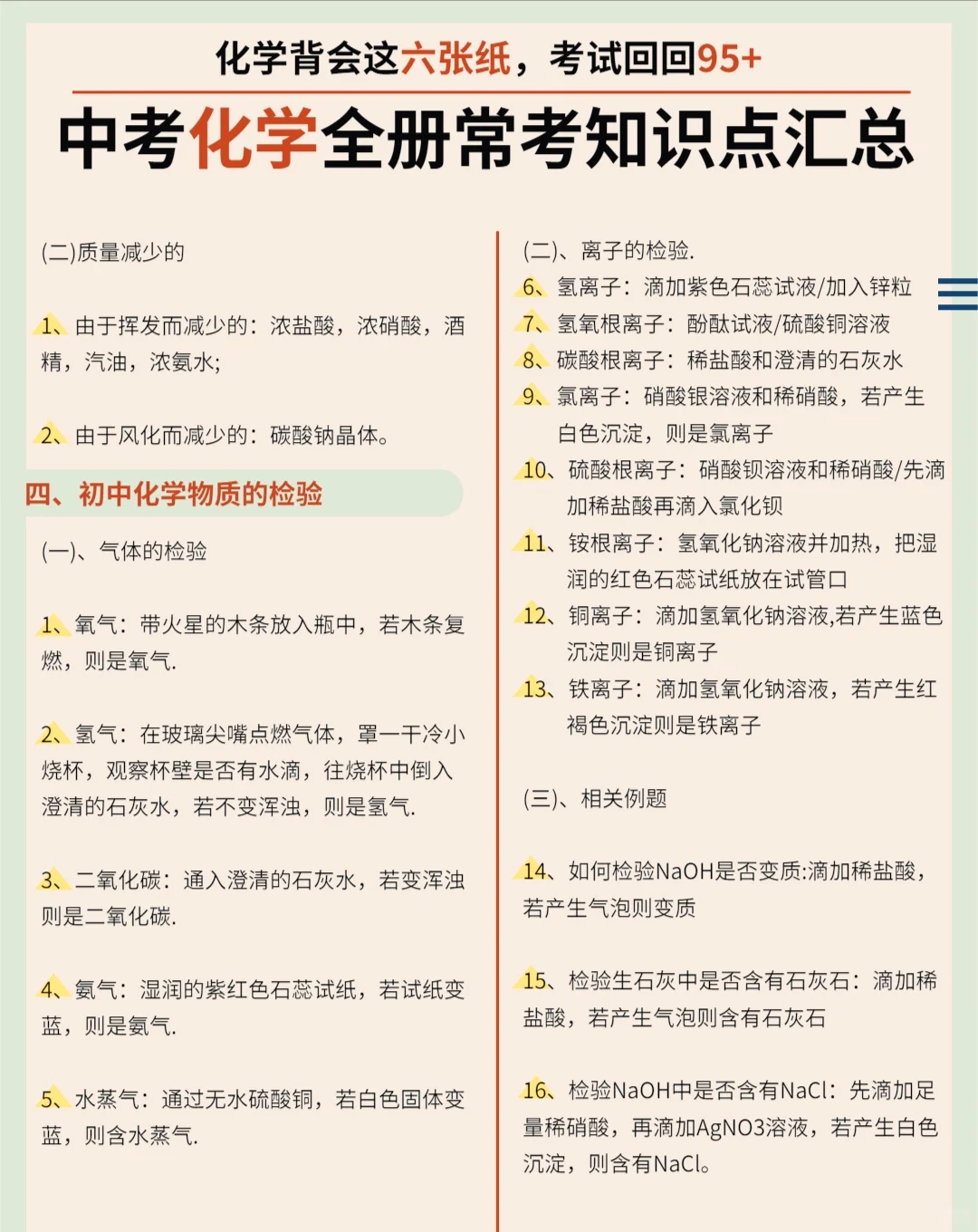 中考化学全册常考知识点汇总 第3张