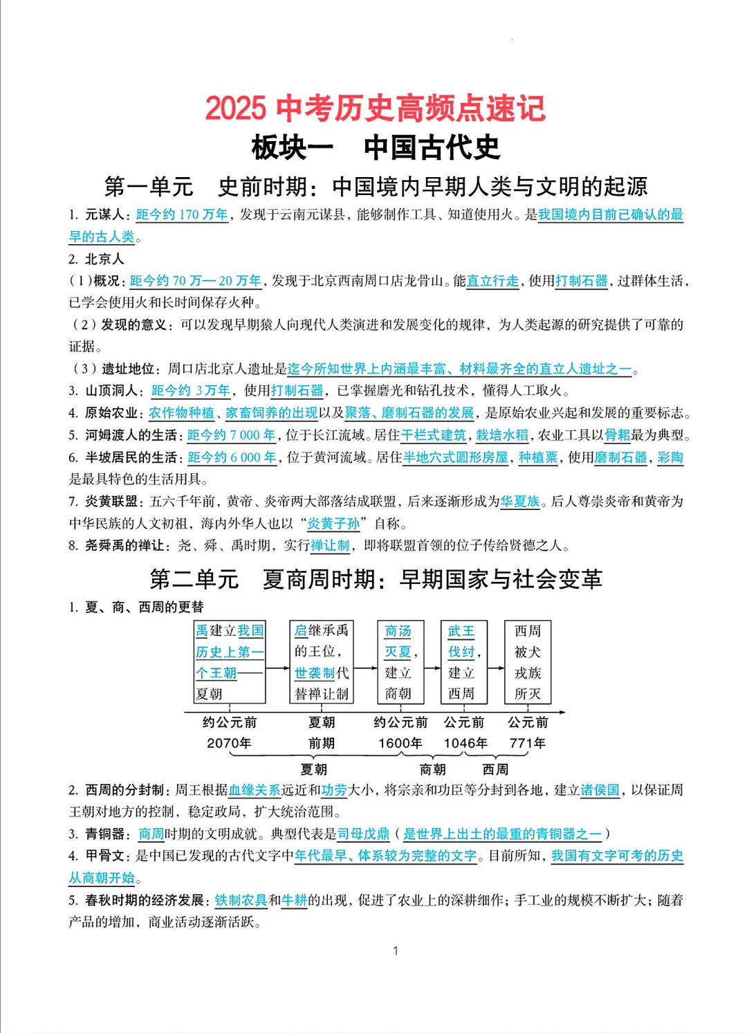2025年中考历史高频考点速记 第2张