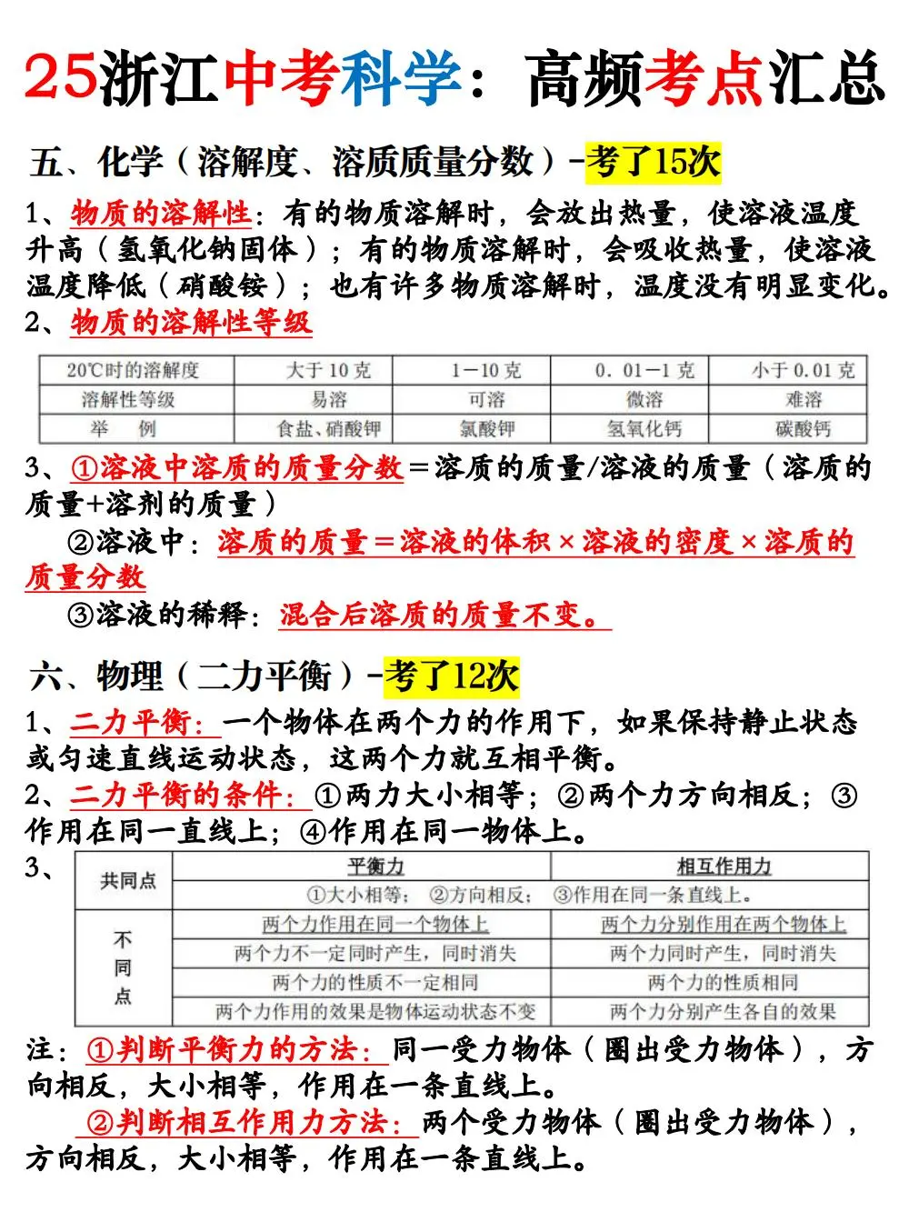 别裸考！25浙江中考科学高频考点背完98分！ 第4张